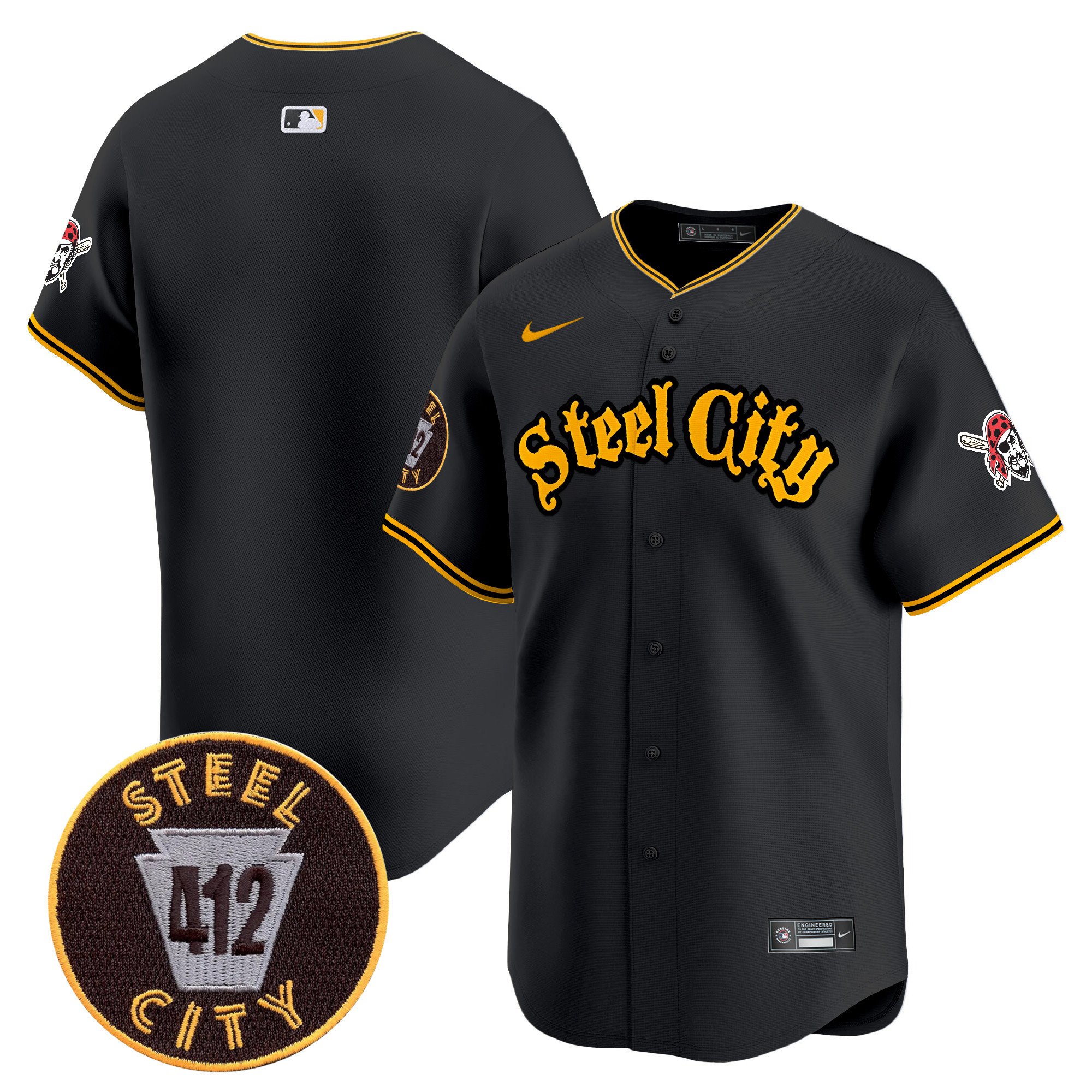 Men's Pittsburgh Pirates 412 Patch Vapor Premier Limited Black Jersey V5 - All Stitched