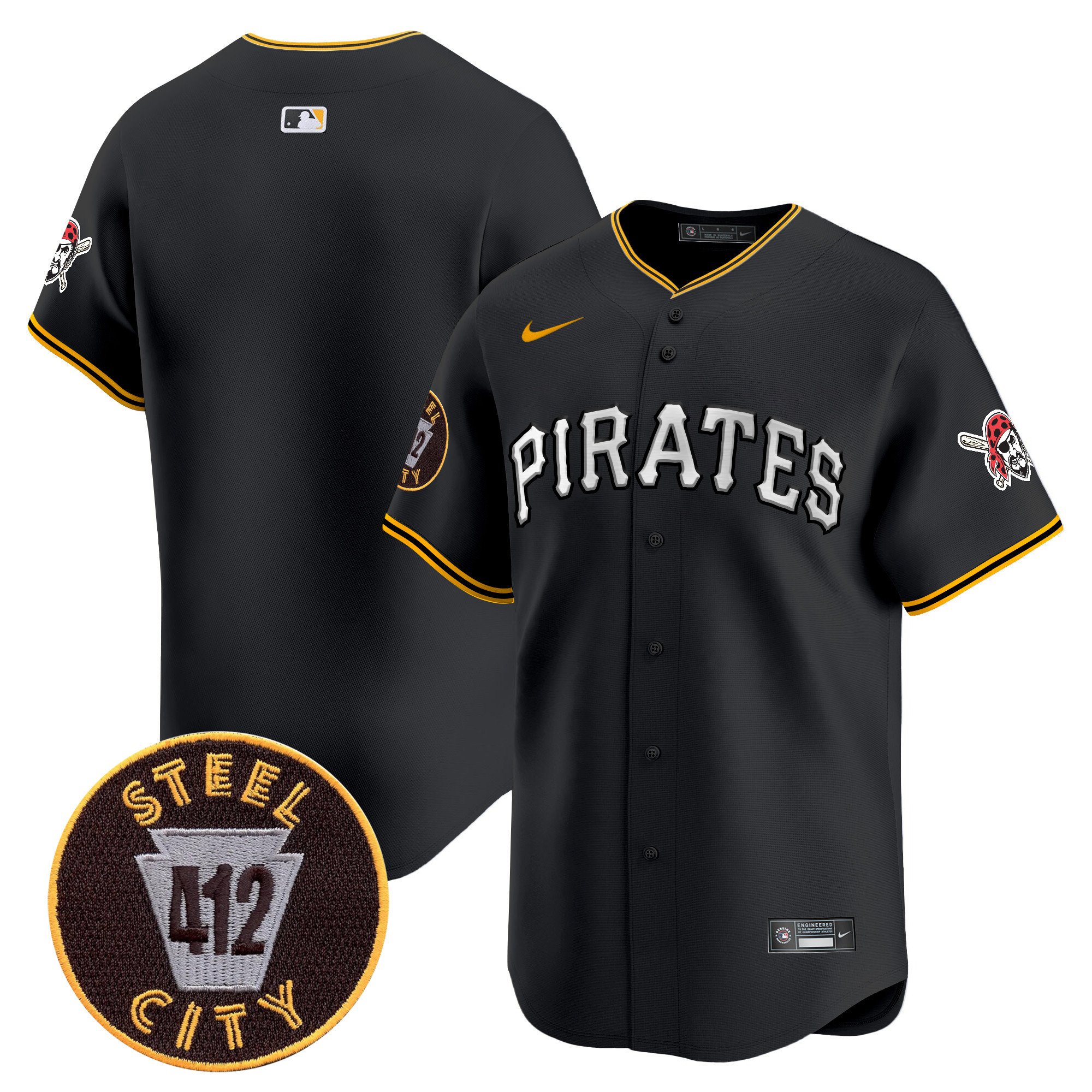 Men's Pittsburgh Pirates 412 Patch Vapor Premier Limited Black Jersey V6 - All Stitched