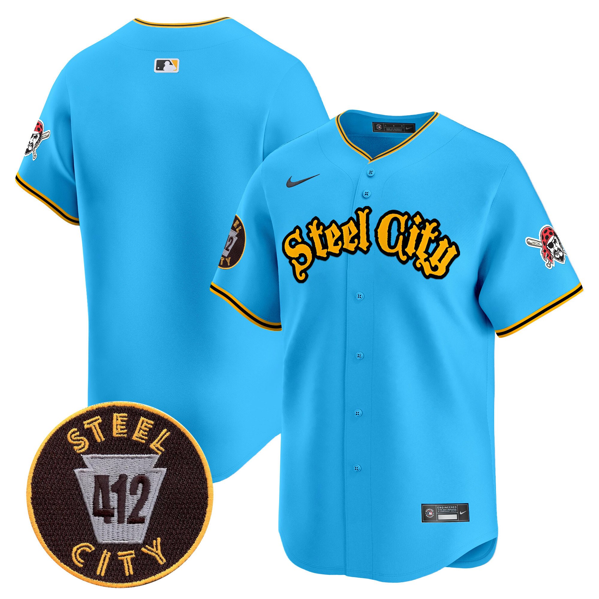 Men's Pittsburgh Pirates 412 Patch Vapor Premier Limited Light Blue Jersey - All Stitched