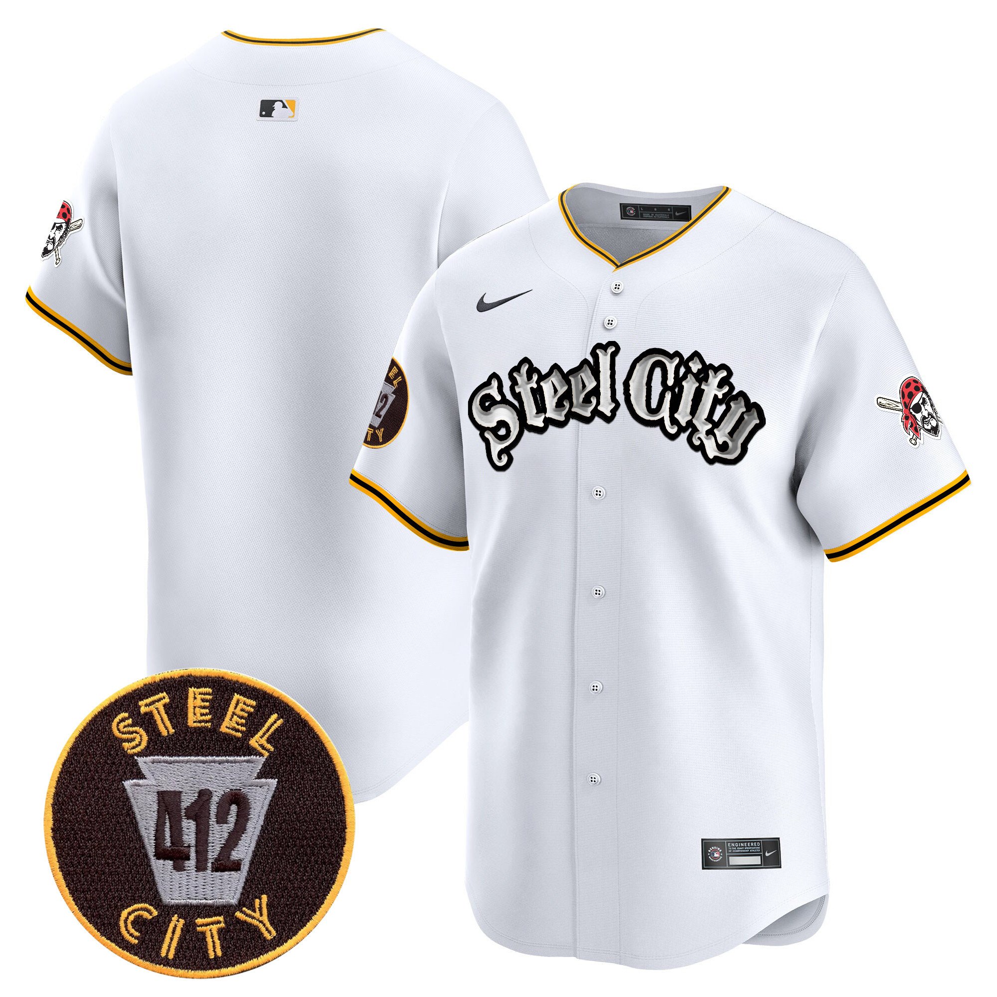 Men's Pittsburgh Pirates 412 Patch Vapor Premier Limited White Jersey V2 - All Stitched