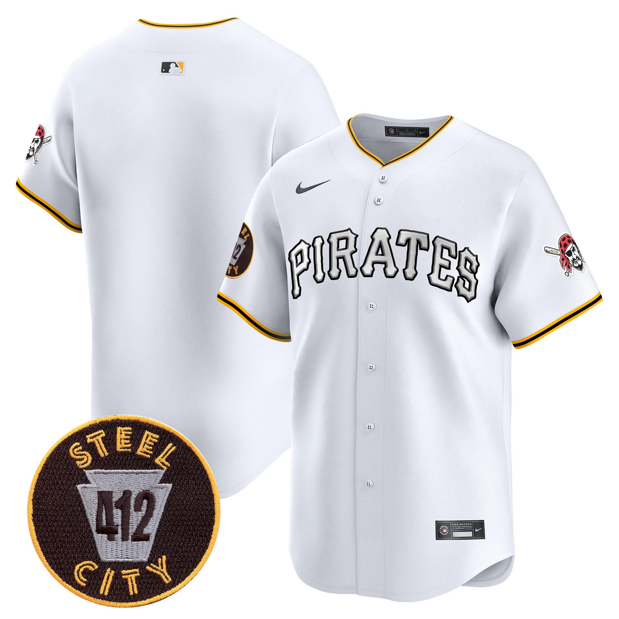 Men's Pittsburgh Pirates 412 Patch Vapor Premier Limited White Jersey V6 - All Stitched