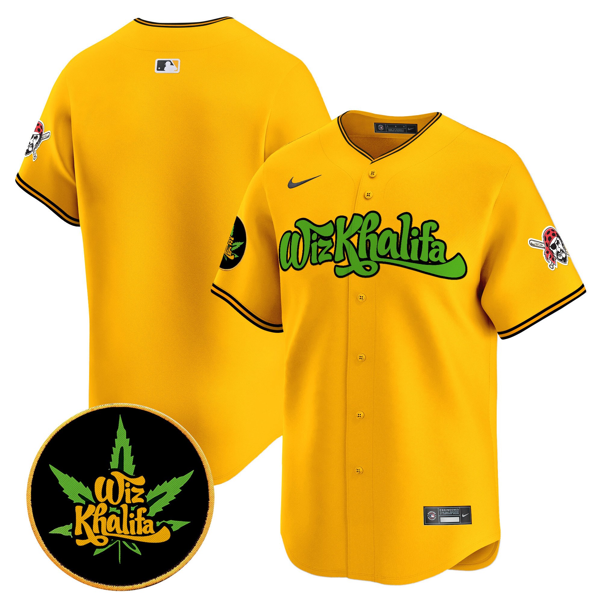 Men's Pittsburgh Pirates Wiz Khalifa Vapor Premier Limited Gold Jersey - All Stitched