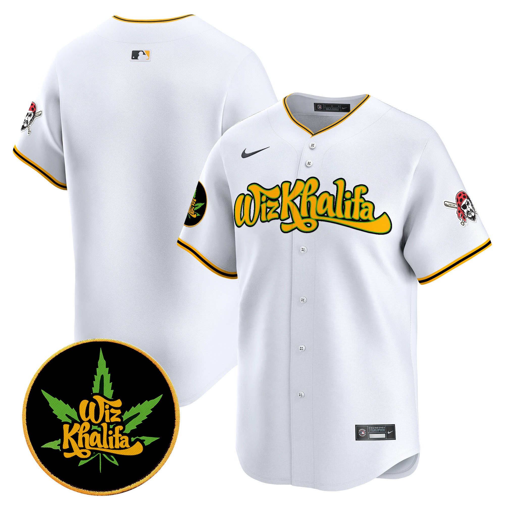 Men's Pittsburgh Pirates Wiz Khalifa Vapor Premier Limited White Jersey - All Stitched