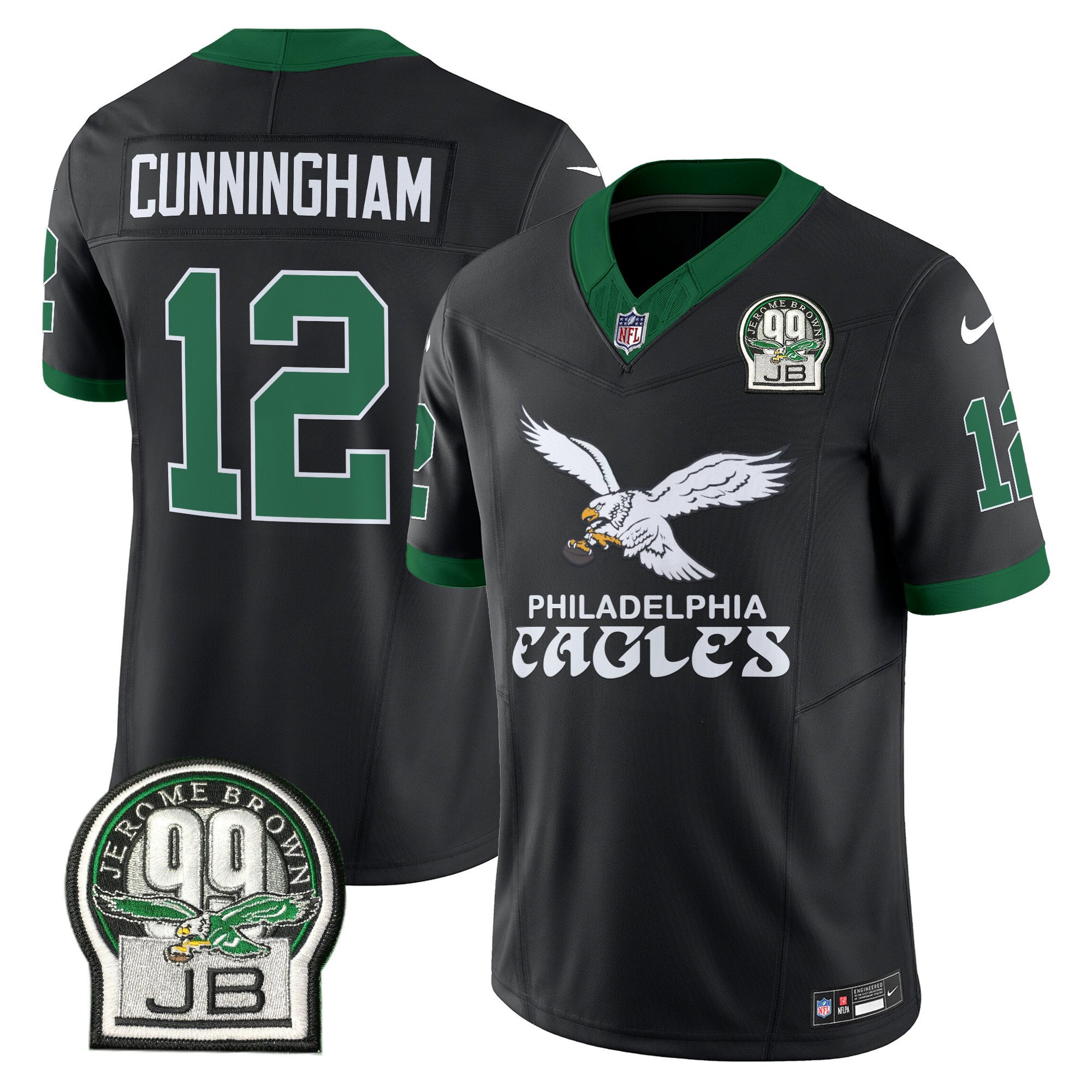Men's Randall Cunningham Philadelphia Eagles Kelly Green Vapor Limited Black Jersey V5 - All Stitched