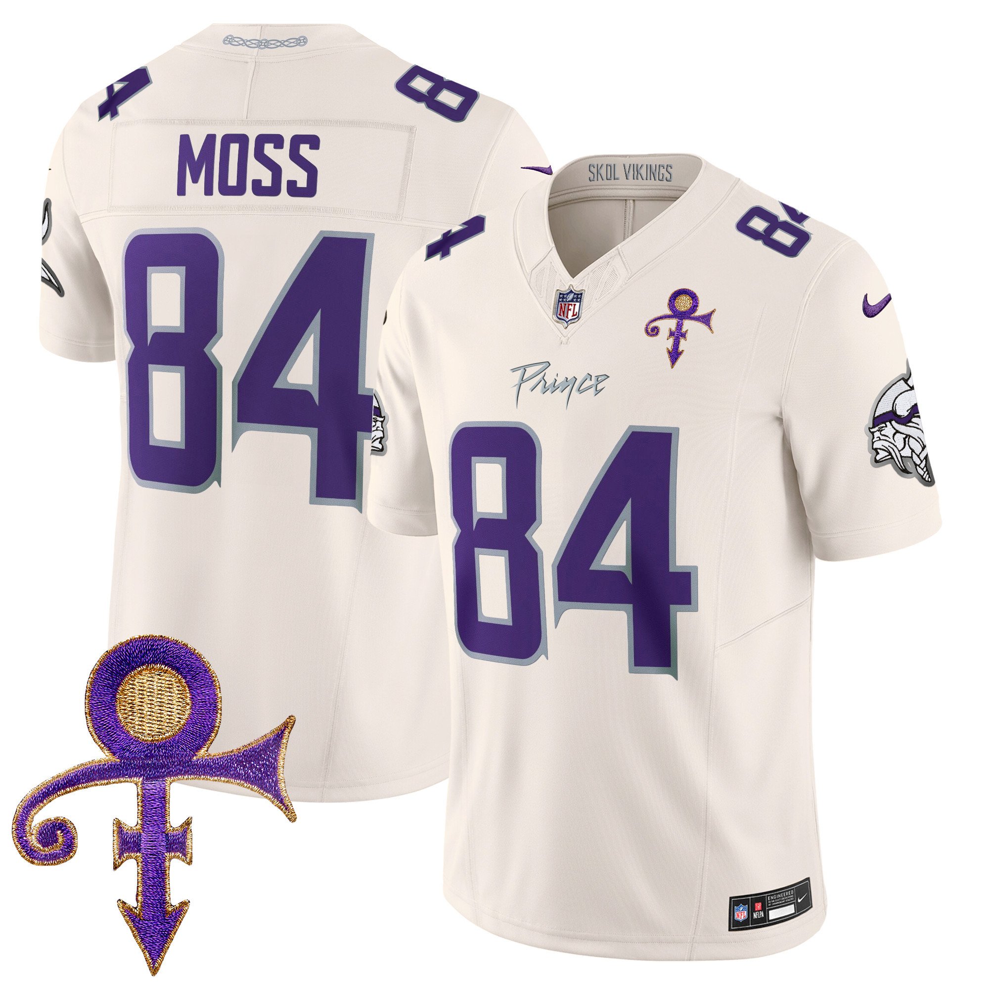 Men's Randy Moss Minnesota Vikings 2024 Prince Vapor Limited Cream Jersey - All Stitched