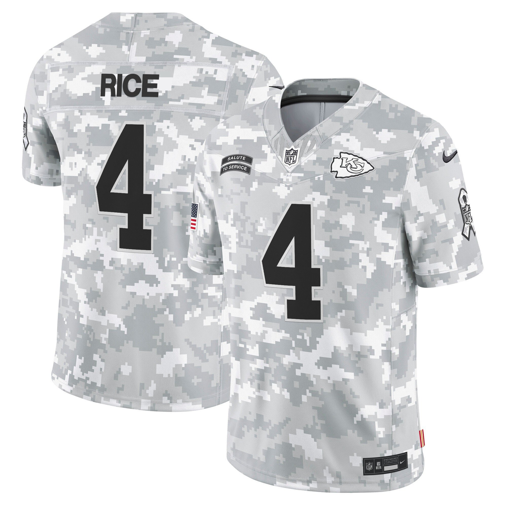 Men's Rashee Rice Kansas City Chiefs 2024 Salute to Service Vapor Limited Arctic Camo Jersey - All stitched