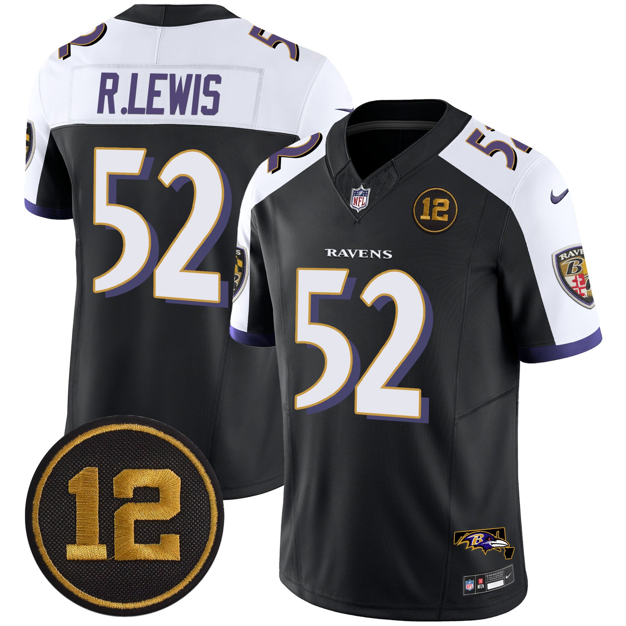 Men's Ray Lewis Baltimore Ravens Jacoby Jones Patch Vapor Limited Black Alternate Jersey - All Stitched
