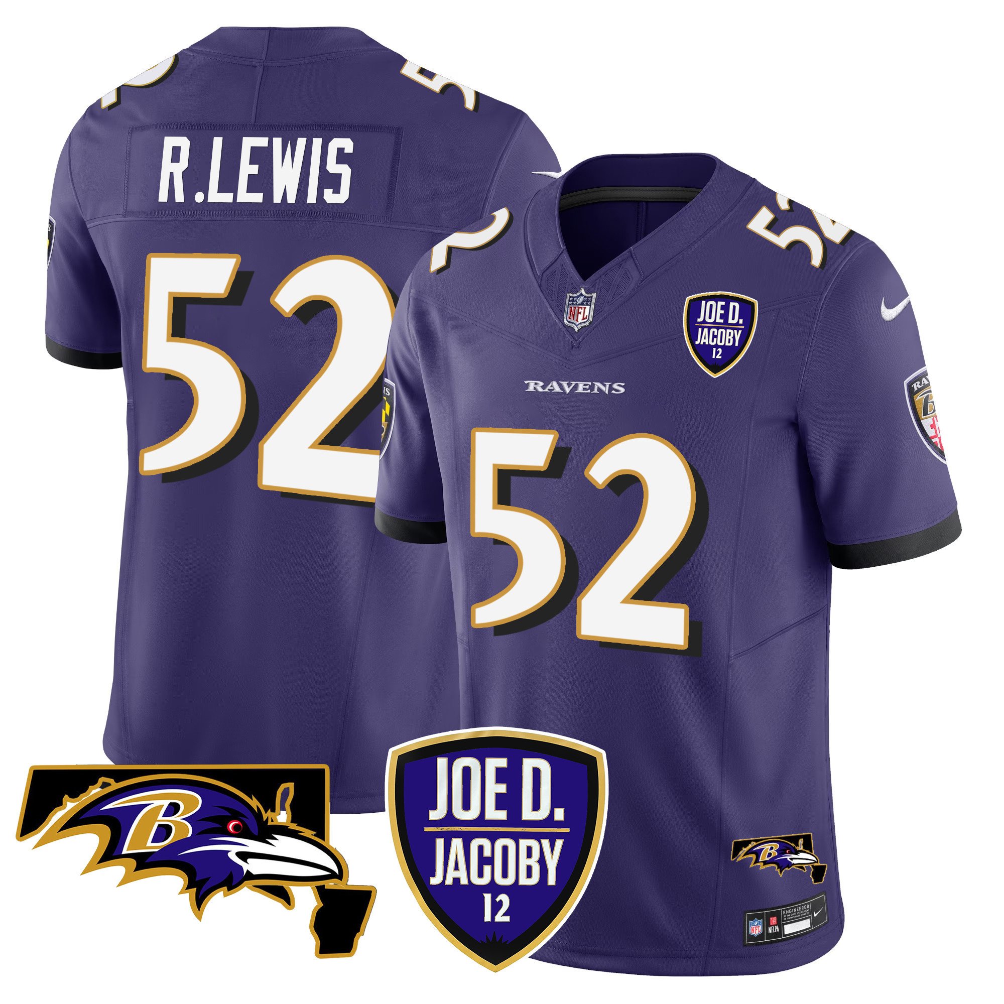 Men's Ray Lewis Baltimore Ravens Joe D & Jacoby Patch Vapor Limited Purple Jersey - All Stitched