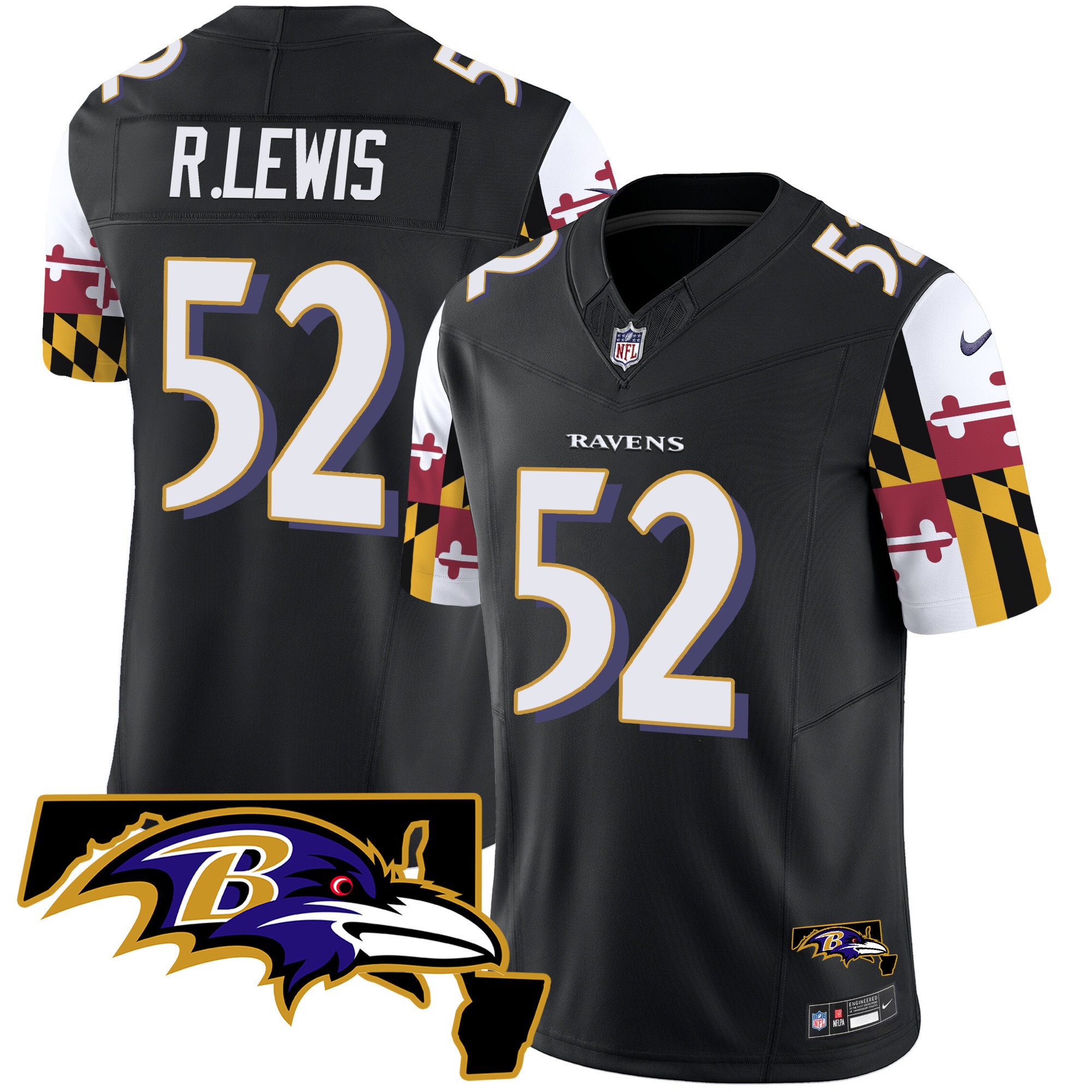 Men's Ray Lewis Baltimore Ravens Maryland Flag Vapor Limited Black Jersey V2 - All Stitched