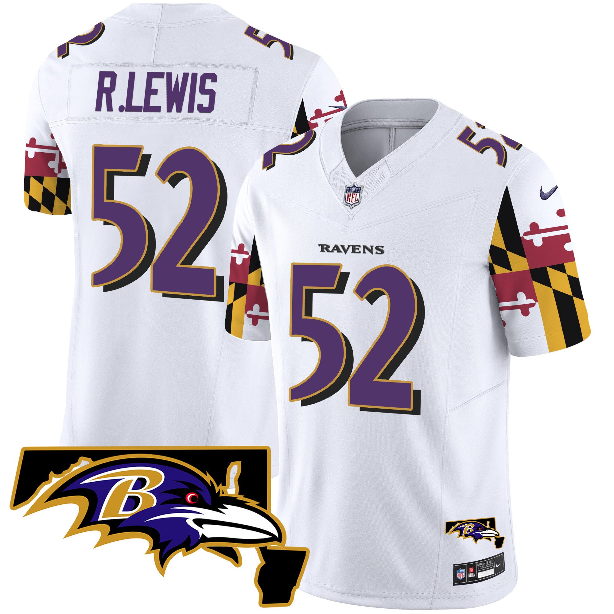 Men's Ray Lewis Baltimore Ravens Maryland Flag Vapor Limited White Jersey V2 - All Stitched