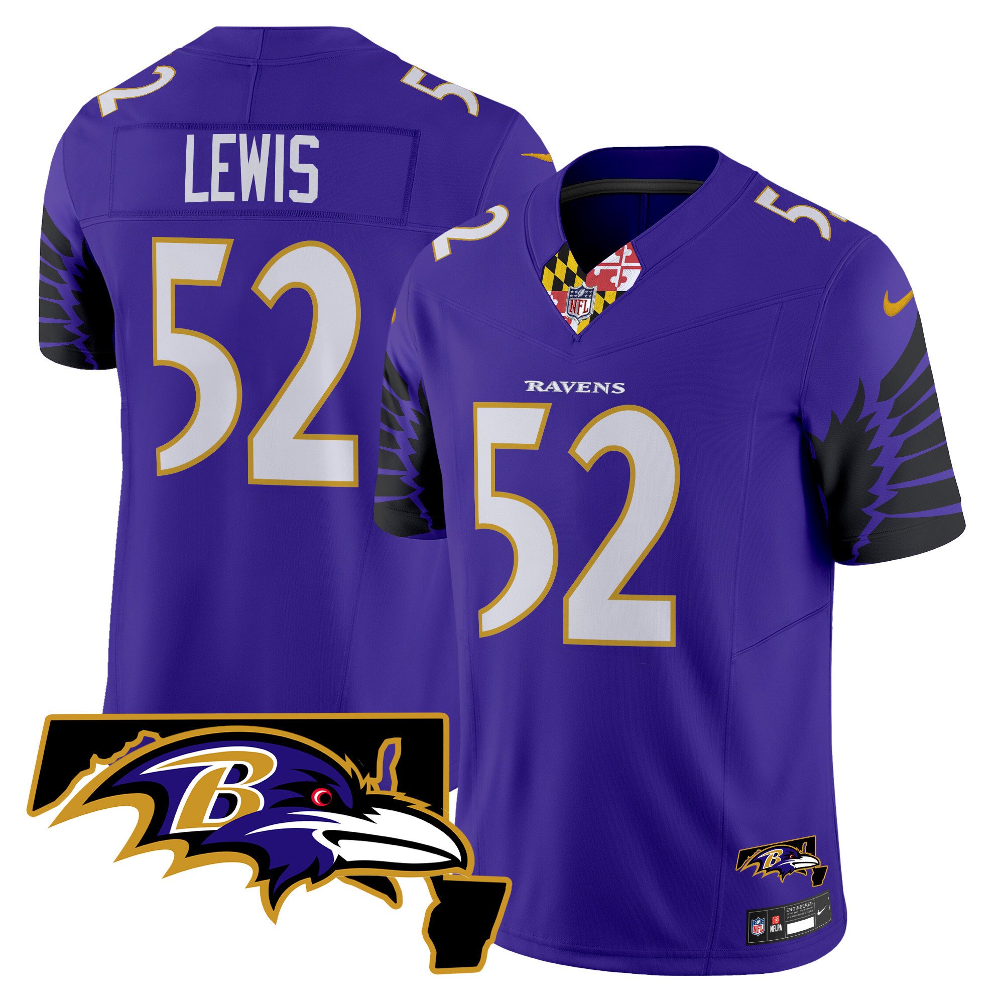 Men's Ray Lewis Baltimore Ravens Maryland Patch Vapor Limited Purple Jersey V2 - All Stitched