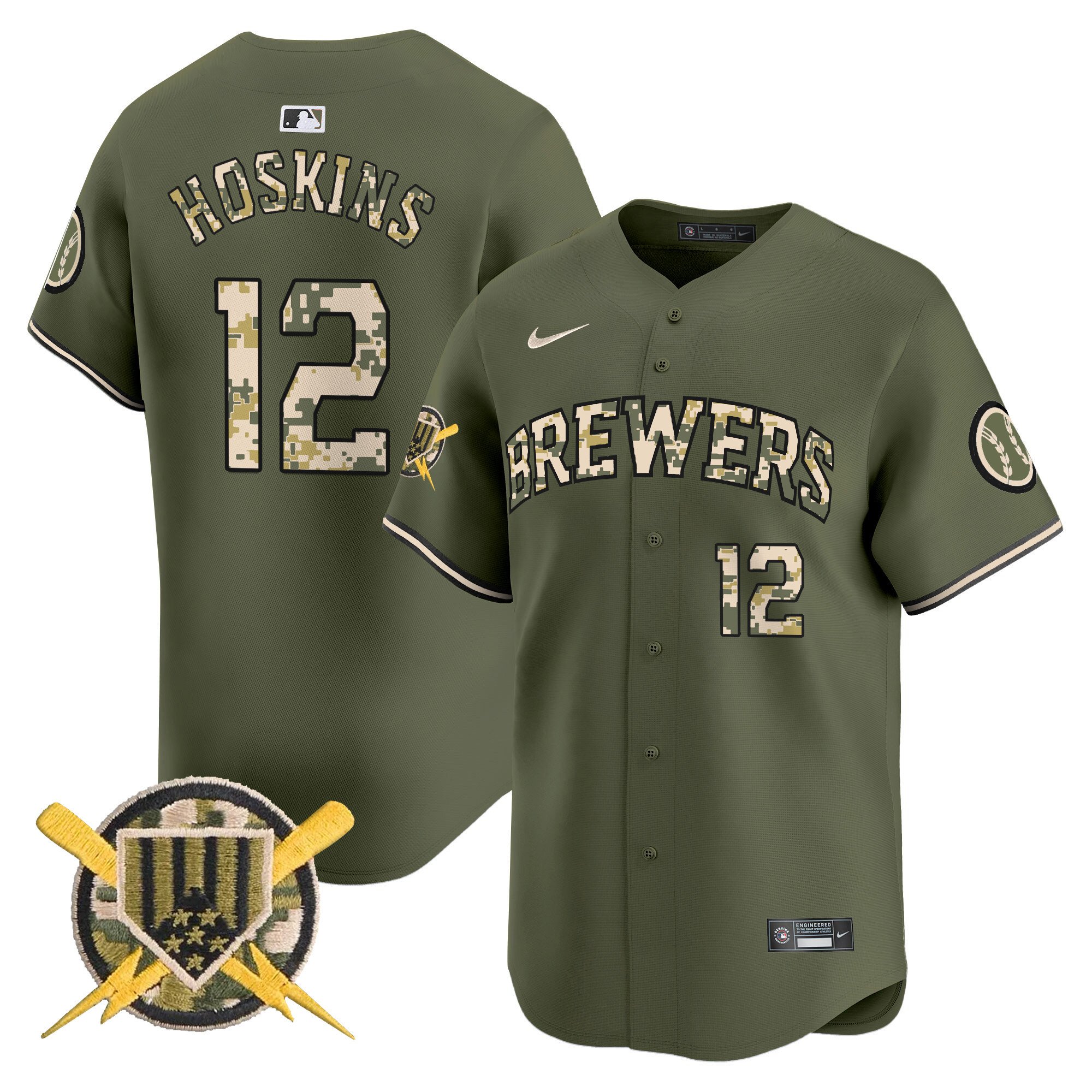 Men's Rhys Hoskins Milwaukee Brewers Armed Forces Day Vapor Premier Limited Green Jersey - All Stitched