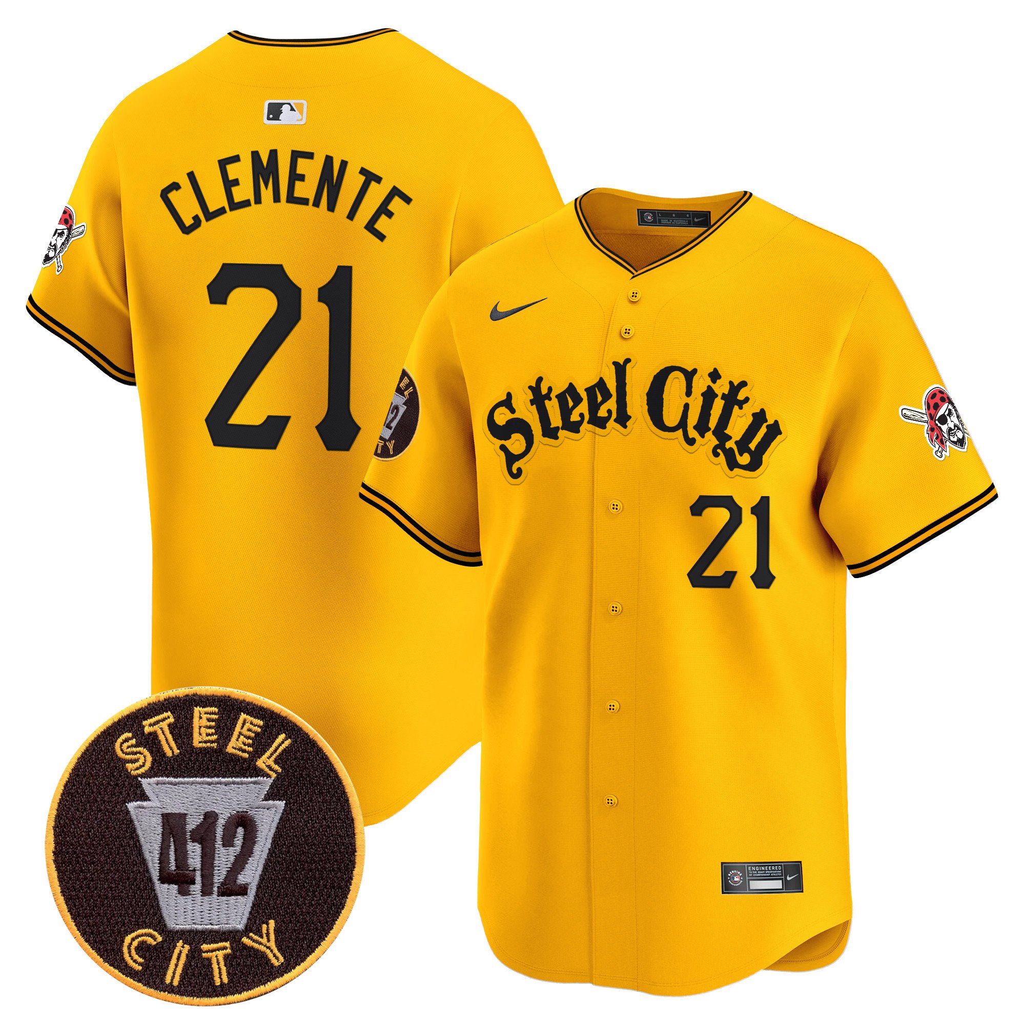 Men's Roberto Clemente Pittsburgh Pirates 412 Patch Vapor Premier Limited Gold Jersey V5 - All Stitched