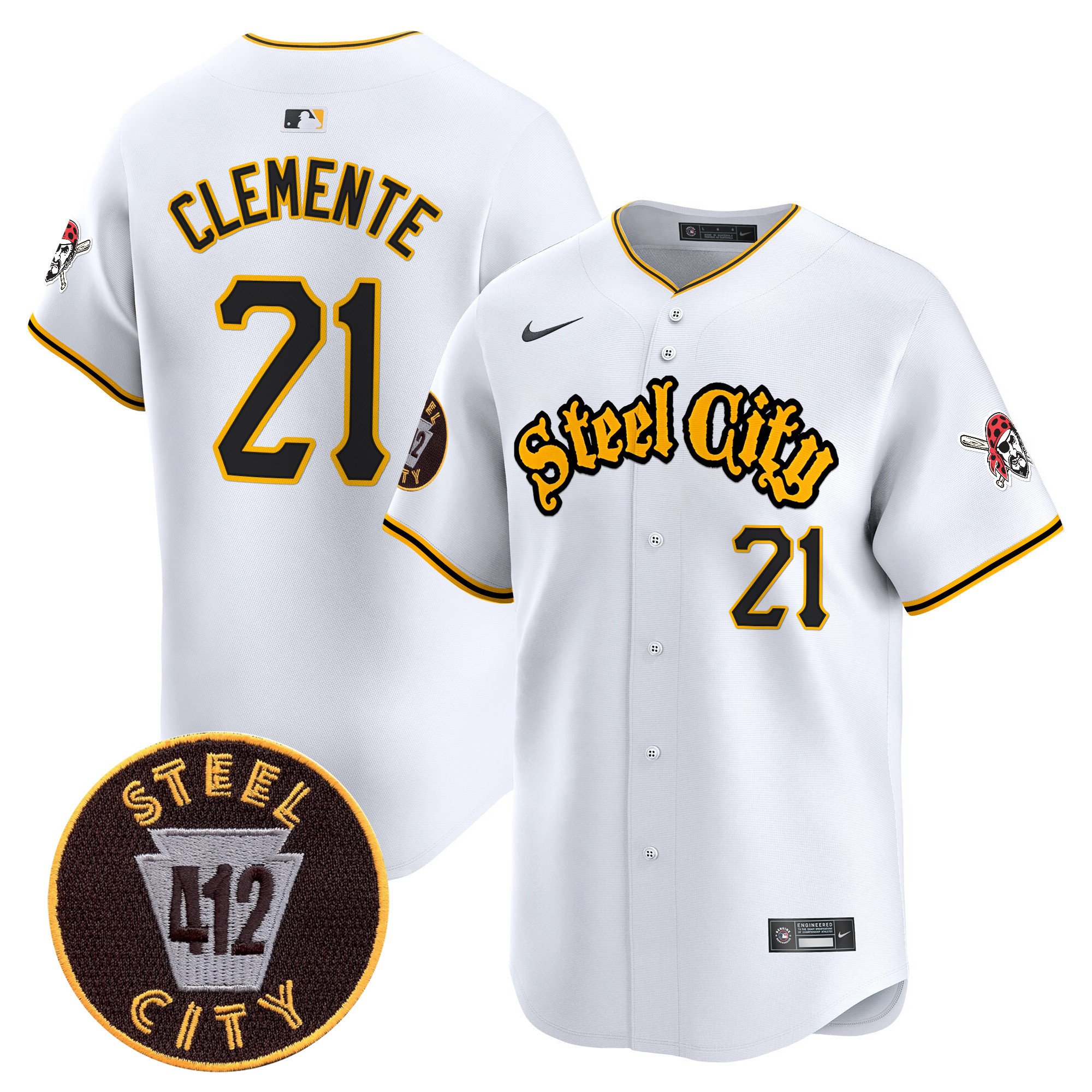 Men's Roberto Clemente Pittsburgh Pirates 412 Patch Vapor Premier Limited White Jersey V5 - All Stitched
