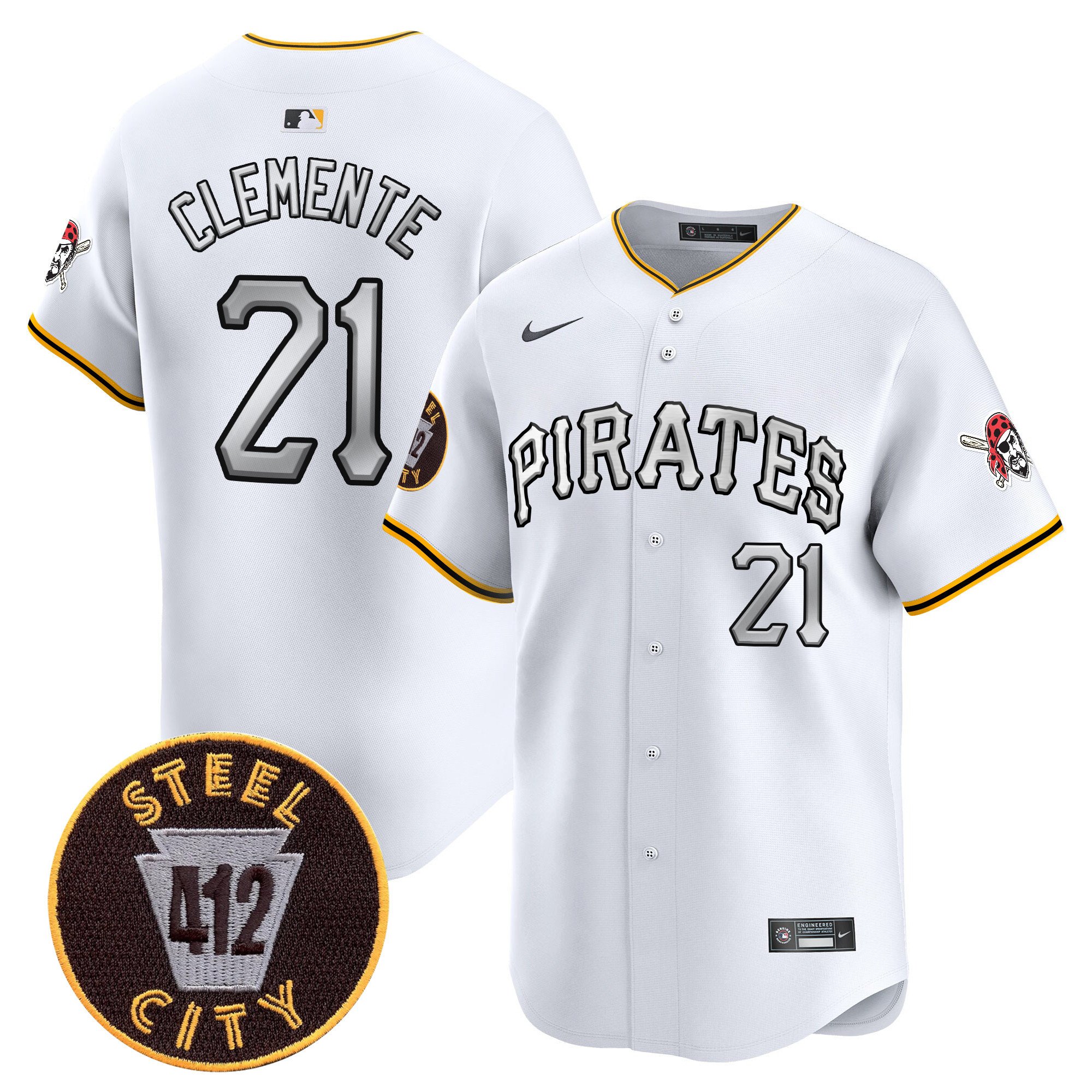 Men's Roberto Clemente Pittsburgh Pirates 412 Patch Vapor Premier Limited White Jersey V6 - All Stitched