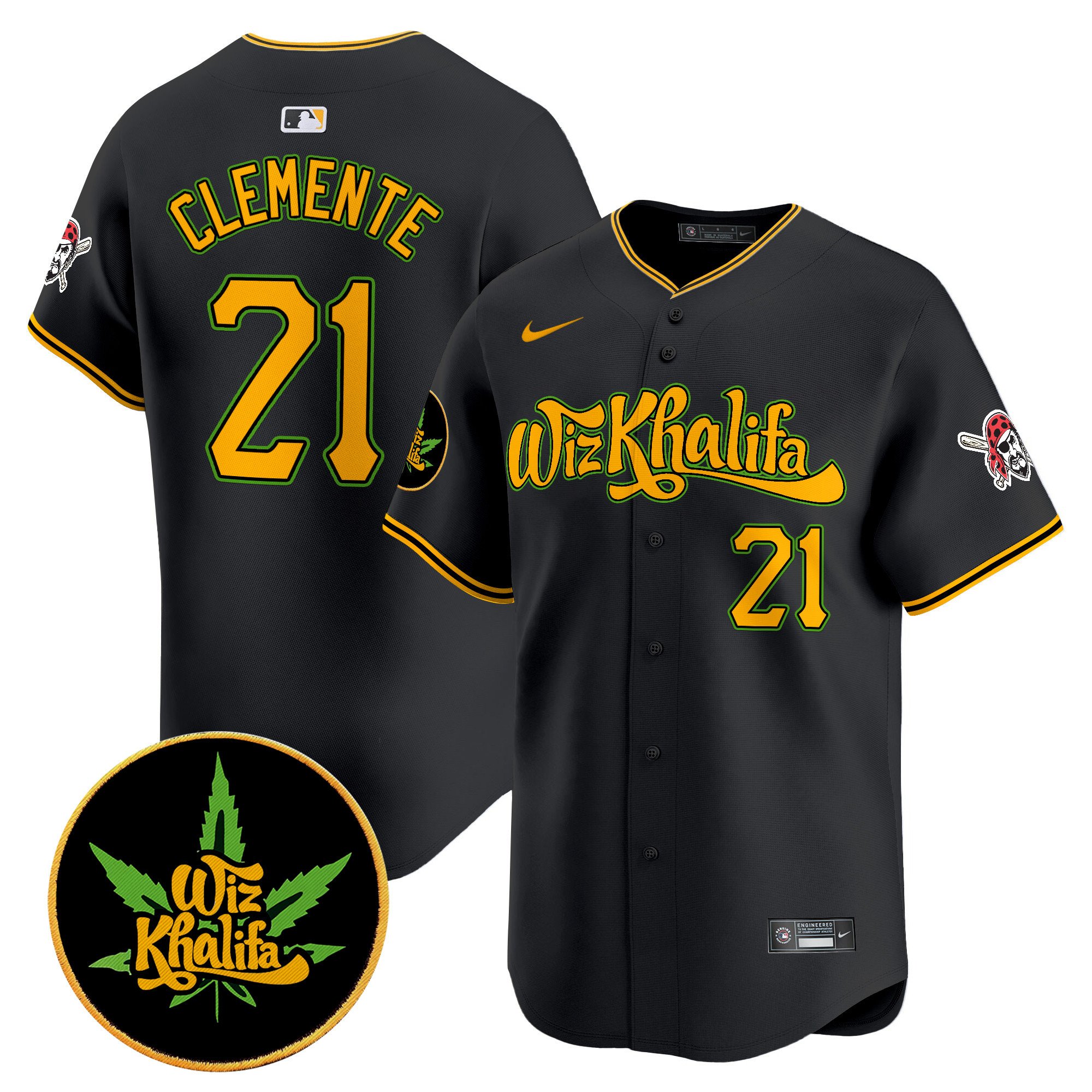 Men's Roberto Clemente Pittsburgh Pirates Wiz Khalifa Vapor Premier Limited Black Jersey - All Stitched