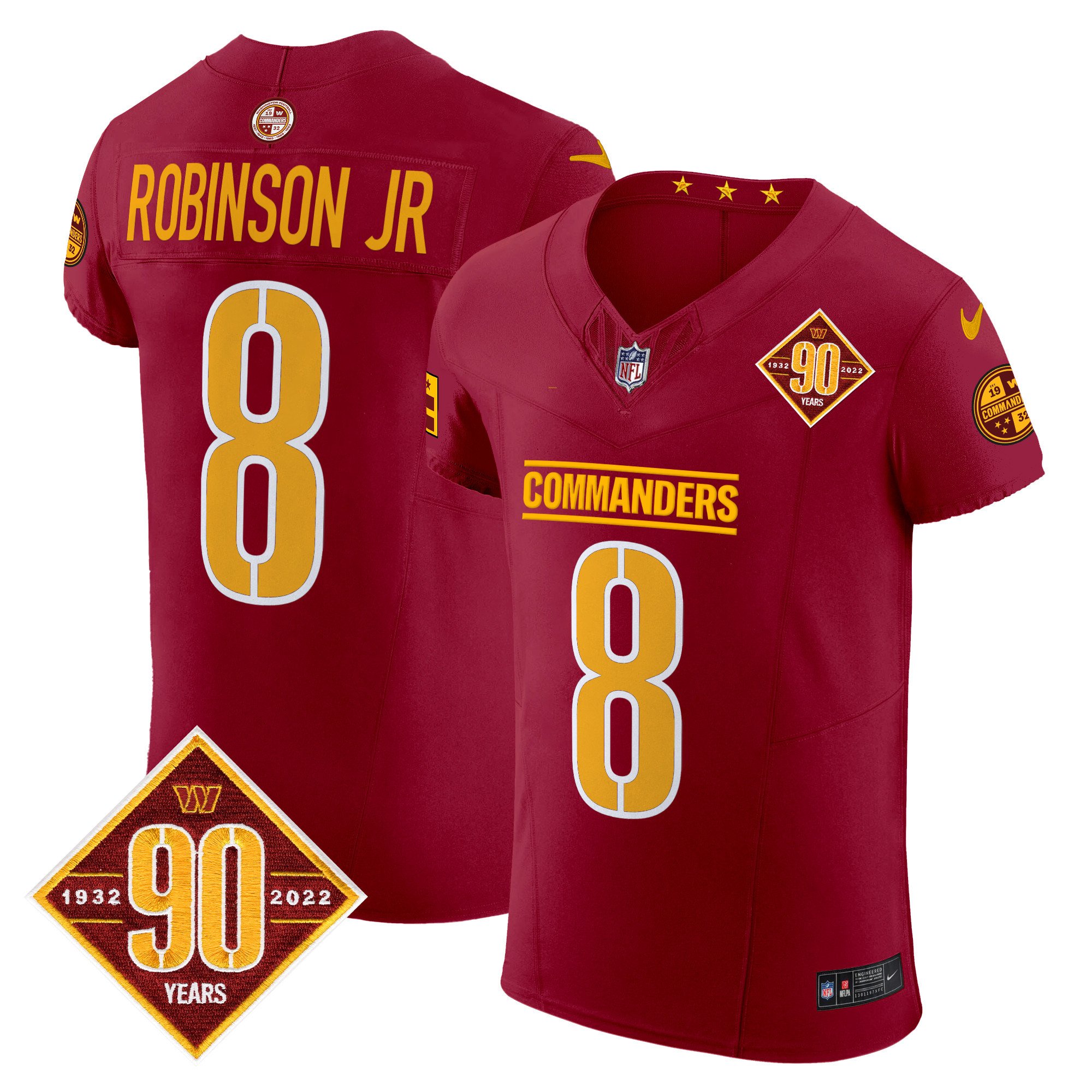 Men's Robinson Jr. Washington Commanders 90th Anniversary Patch Vapor Elite Burgundy Jersey - All Stitched