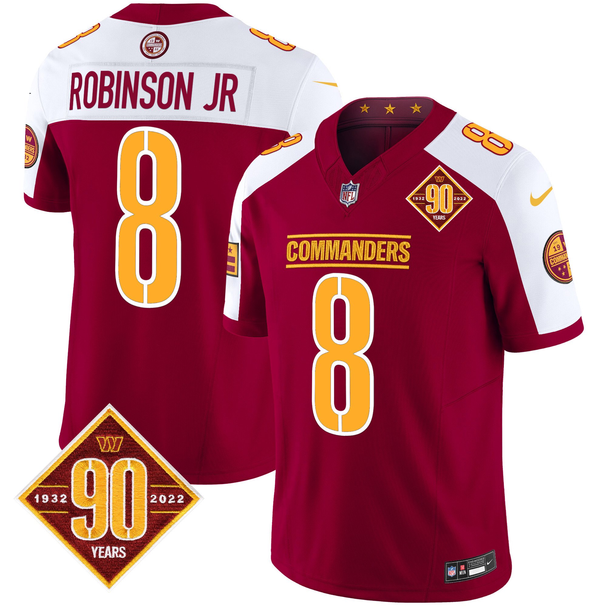 Men's Robinson Jr. Washington Commanders 90th Anniversary Patch Vapor Limited Burgundy Alternate Jersey - All Stitched