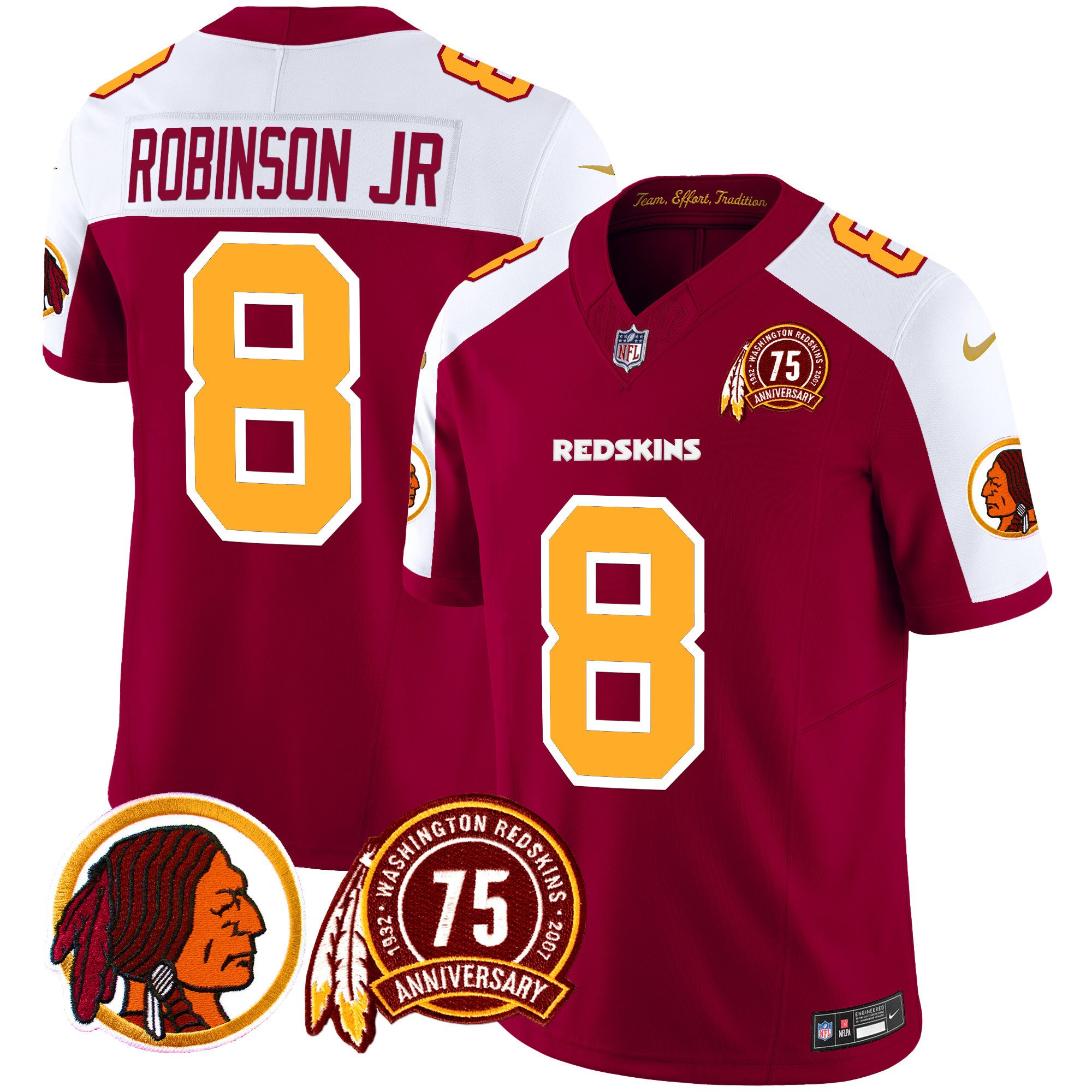 Men's Robinson Jr. Washington Redskins 75th Patch Throwback Vapor Limited Burgundy Alternate Jersey - All Stitched