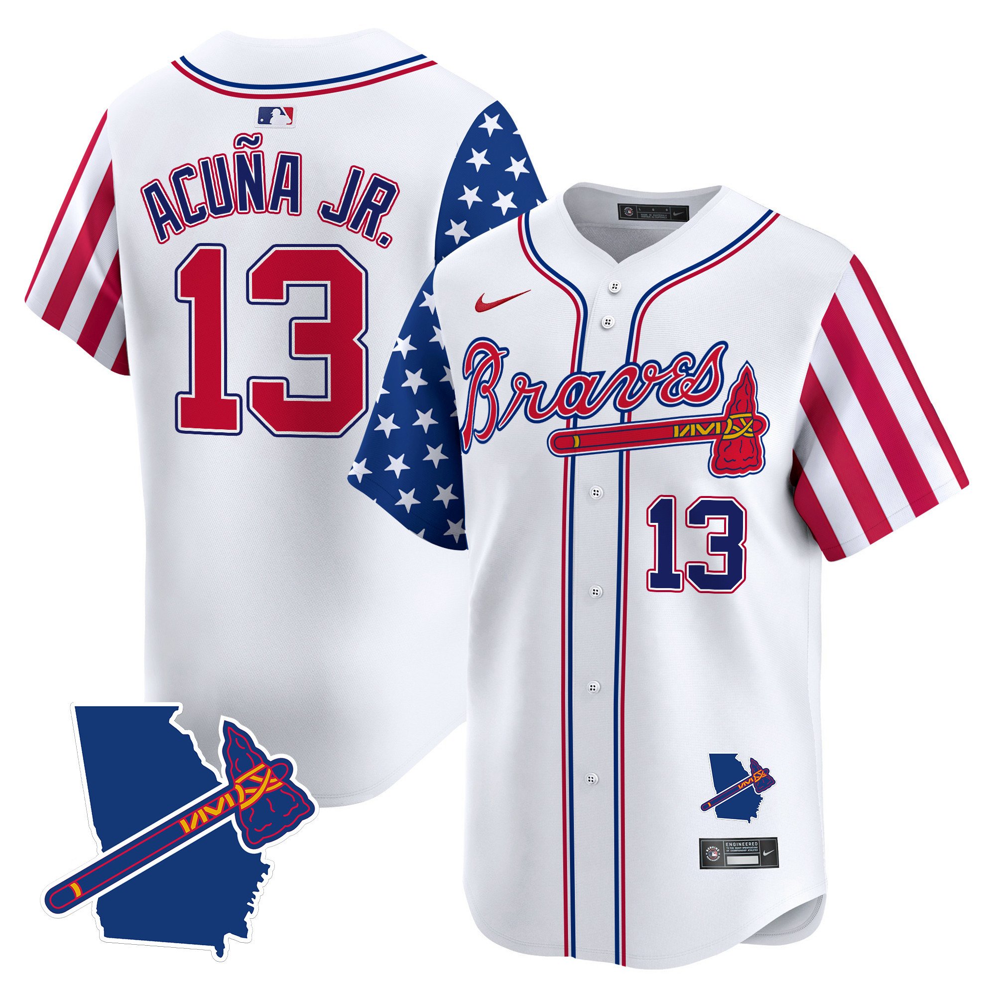 Men's Ronald Acuna Jr. Atlanta Braves 2024 Independence Day Vapor Premier Limited White Jersey V2 - All Stitched