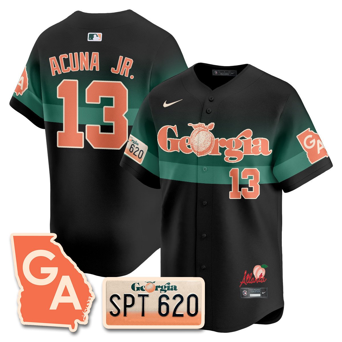 Men's Ronald Acuna Jr. Atlanta Braves Peach Plates - Georgia Peaches Vapor Premier Limited Black Jersey - Printed