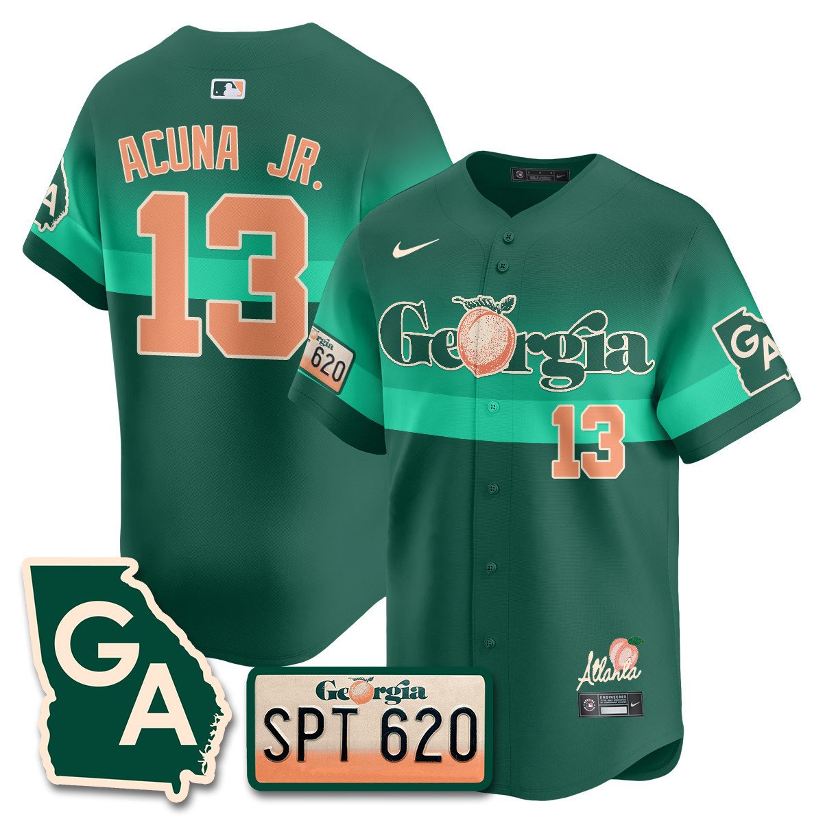 Men's Ronald Acuna Jr. Atlanta Braves Peach Plates - Georgia Peaches Vapor Premier Limited Green Jersey - Printed