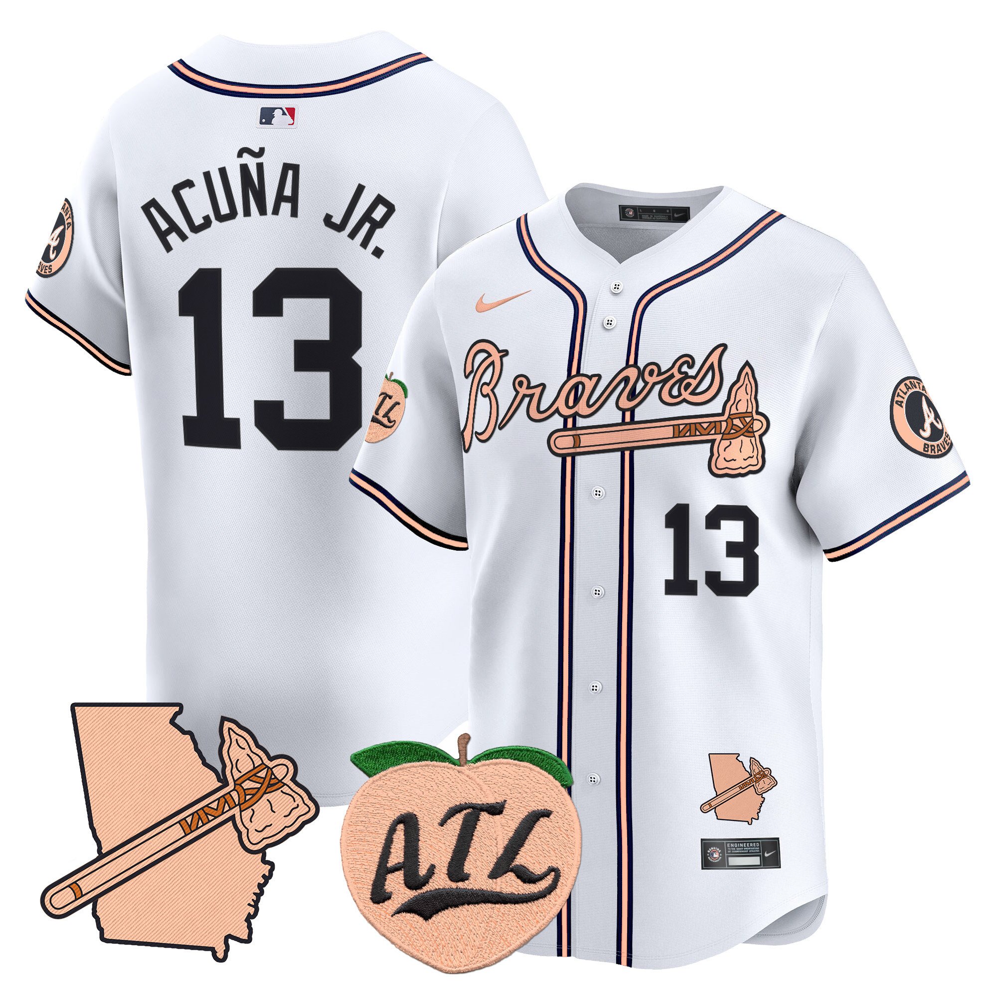Men's Ronald Acuna Jr. Atlanta Braves Peach Vapor Premier Limited White Jersey - All Stitched