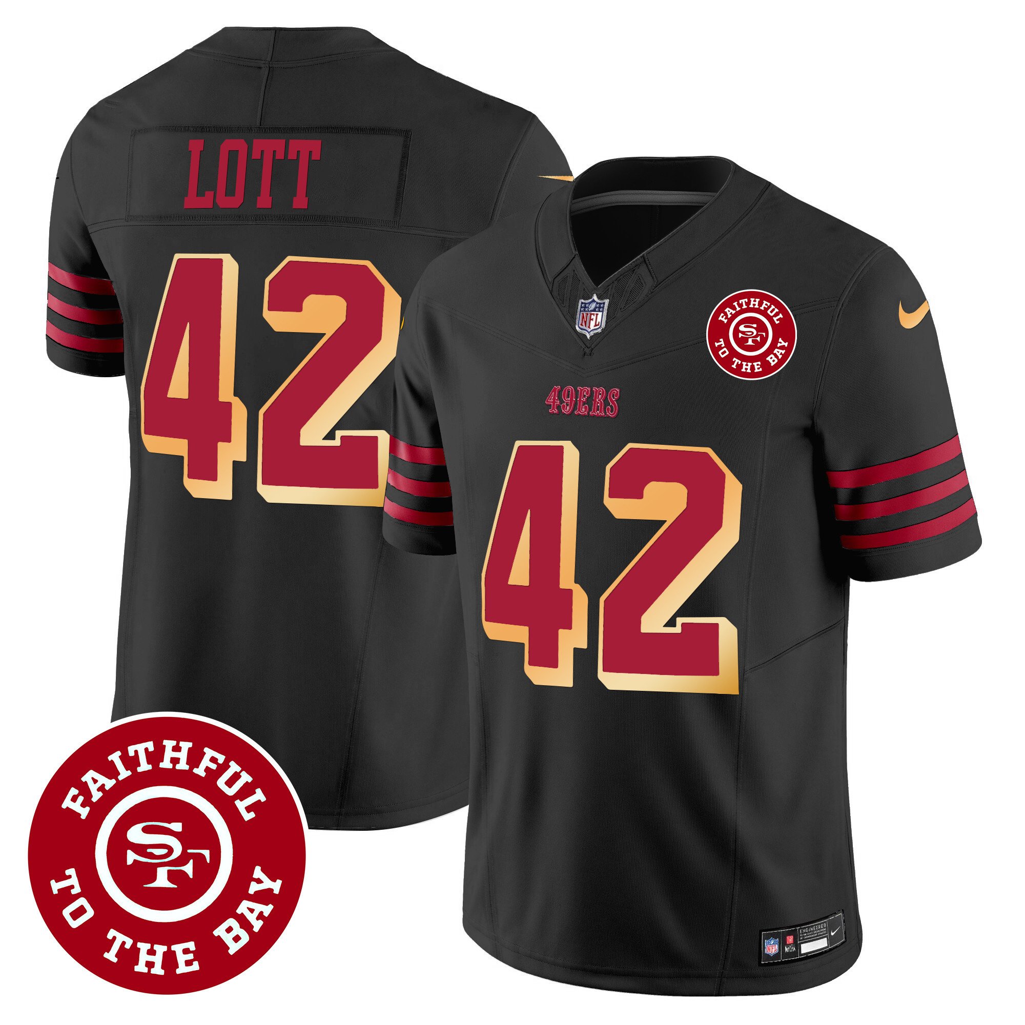 Men's Ronnie Lott San Francisco 49ers Faithful To The Bay Patch Vapor Black Jersey V2 - All Stitched