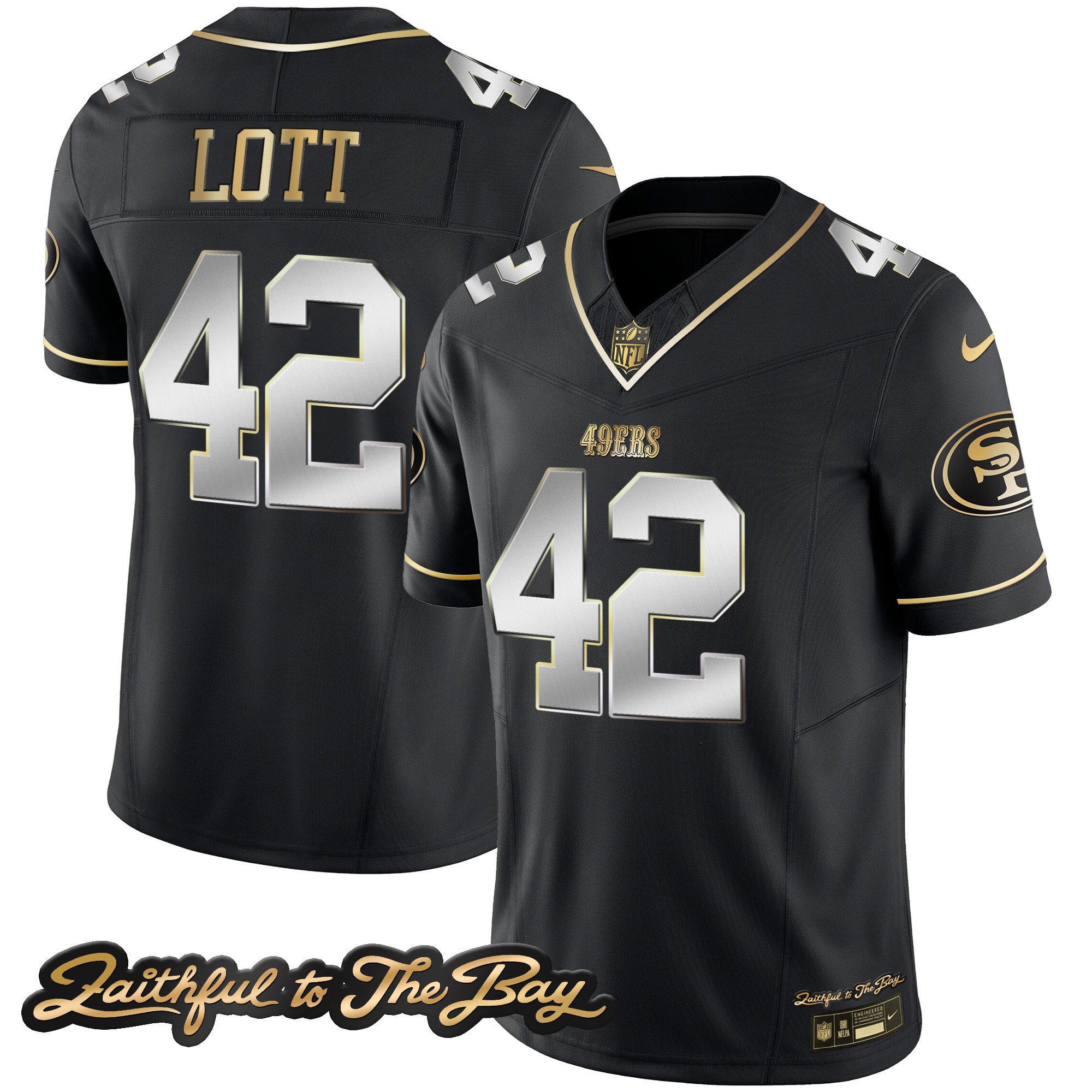 Men's Ronnie Lott San Francisco 49ers Faithful To The Bay Patch Vapor Limited Black Limited Jersey V3 - All Stitched