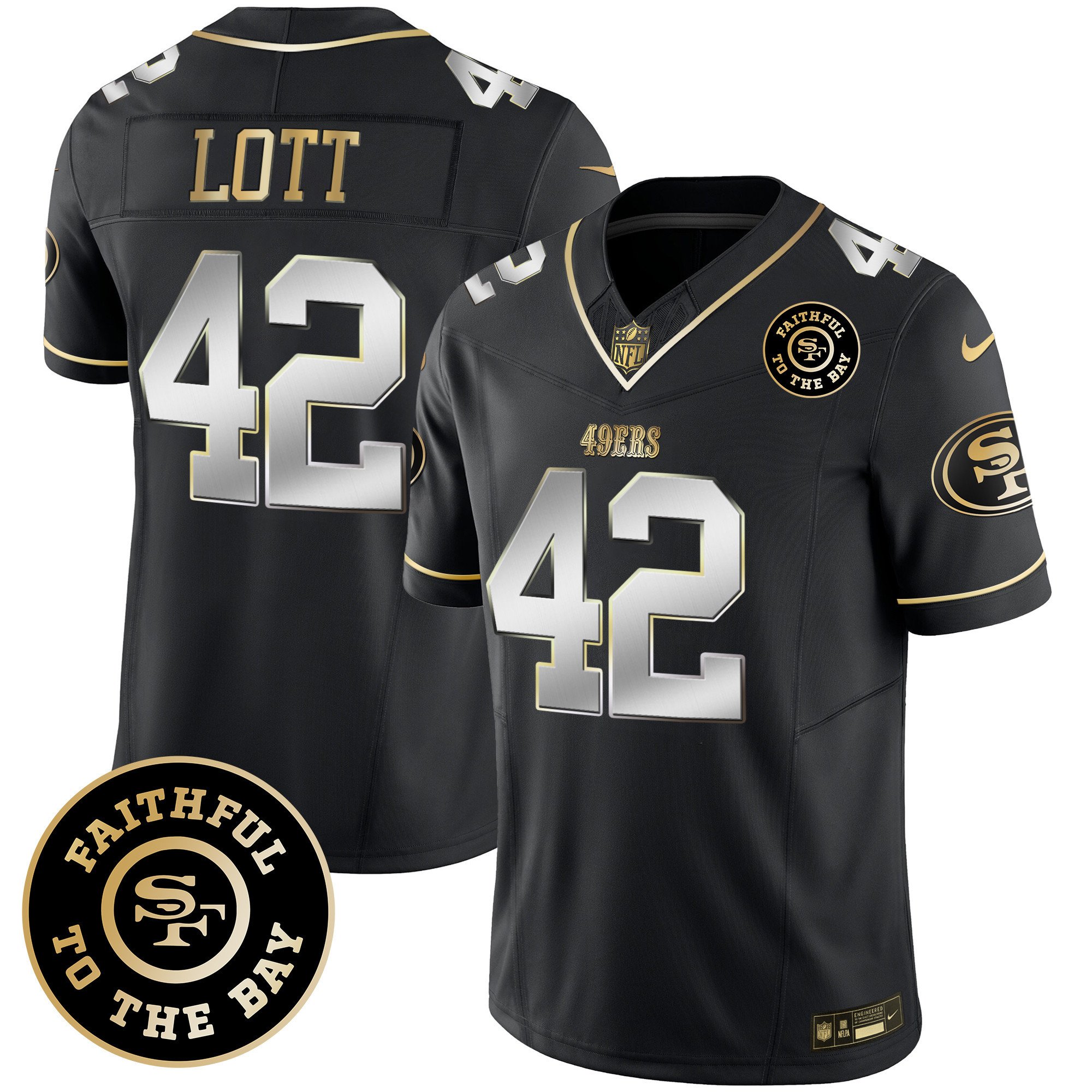 Men's Ronnie Lott San Francisco 49ers Faithful To The Bay Patch Vapor Limited Black Limited Jersey V7 - All Stitched