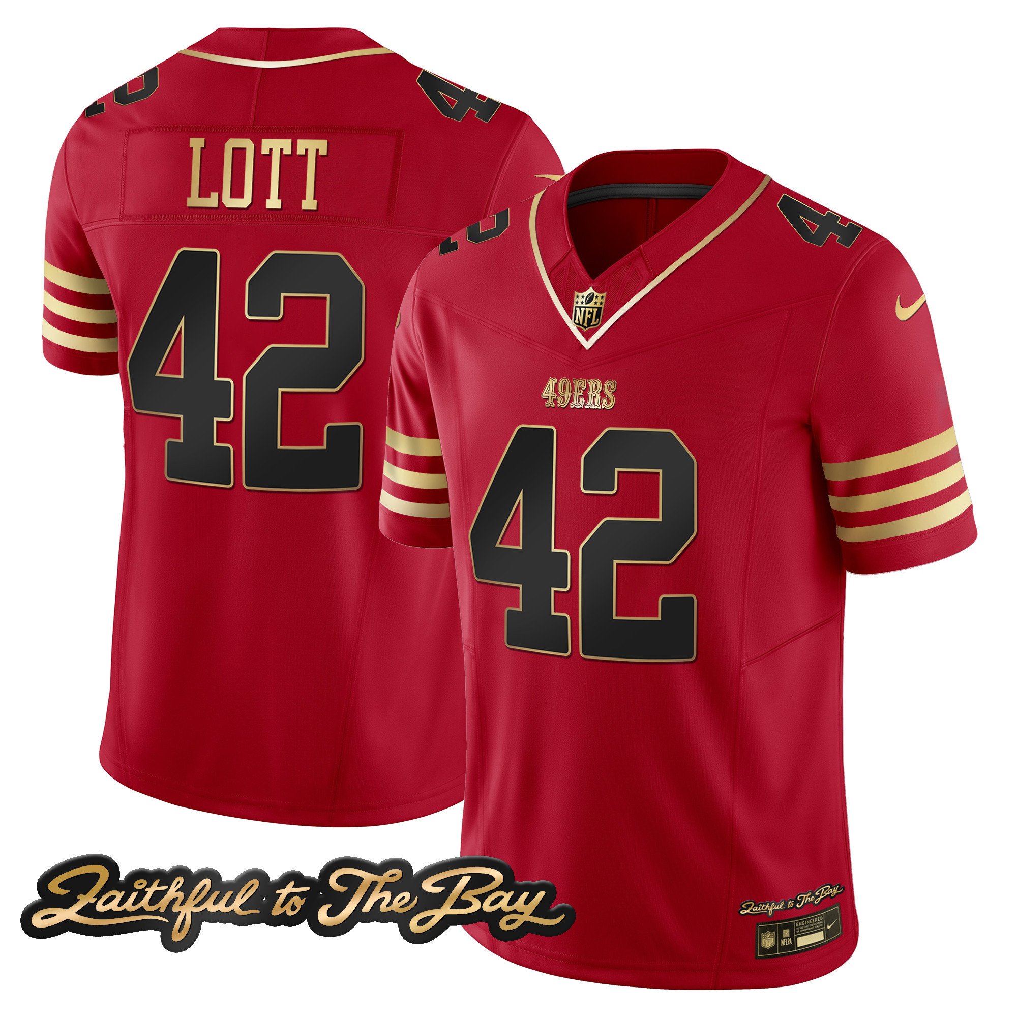 Men's Ronnie Lott San Francisco 49ers Faithful To The Bay Patch Vapor Limited Black Scarlet Jersey V3 - All Stitched