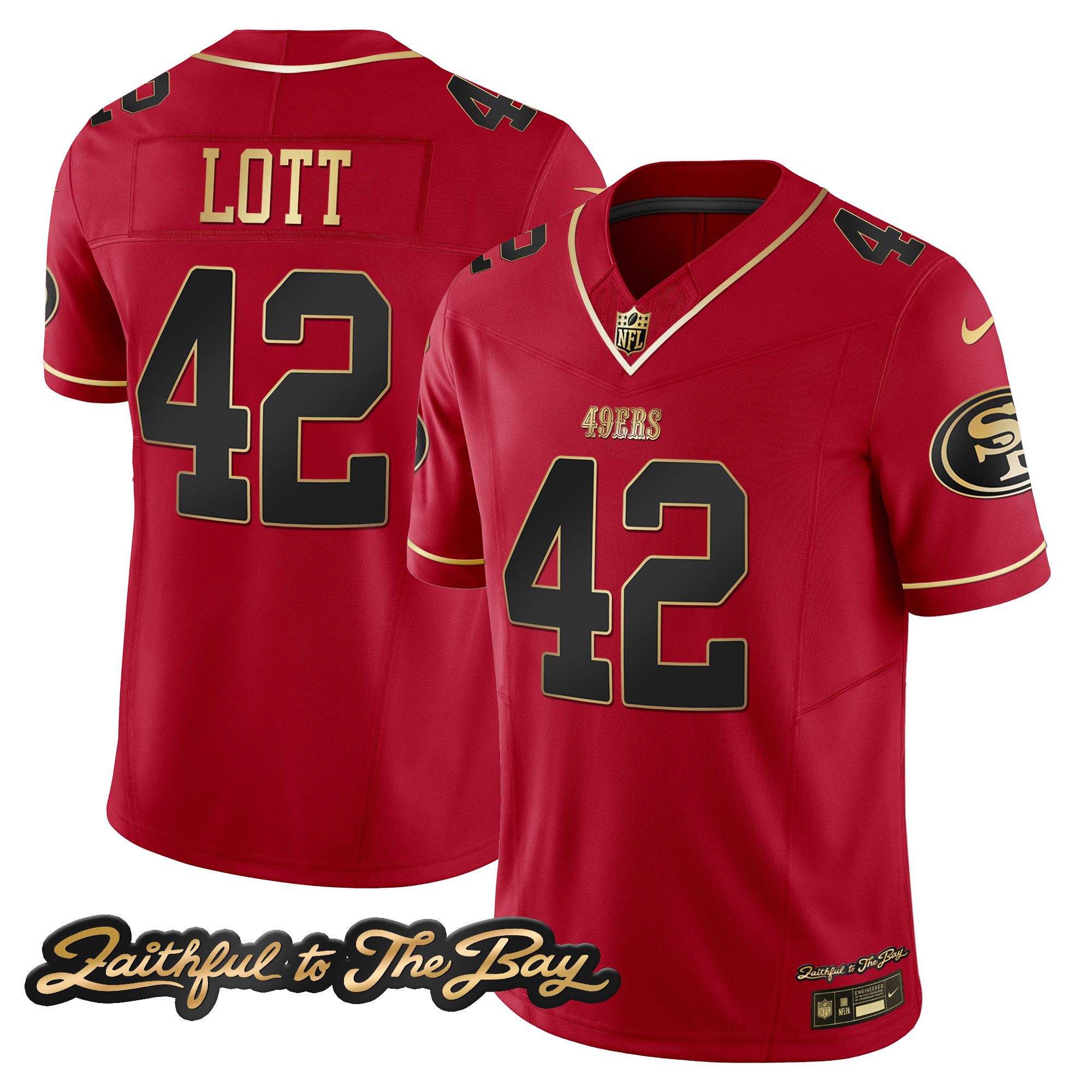 Men's Ronnie Lott San Francisco 49ers Faithful To The Bay Patch Vapor Limited Scarlet Limited Jersey V3 - All Stitched