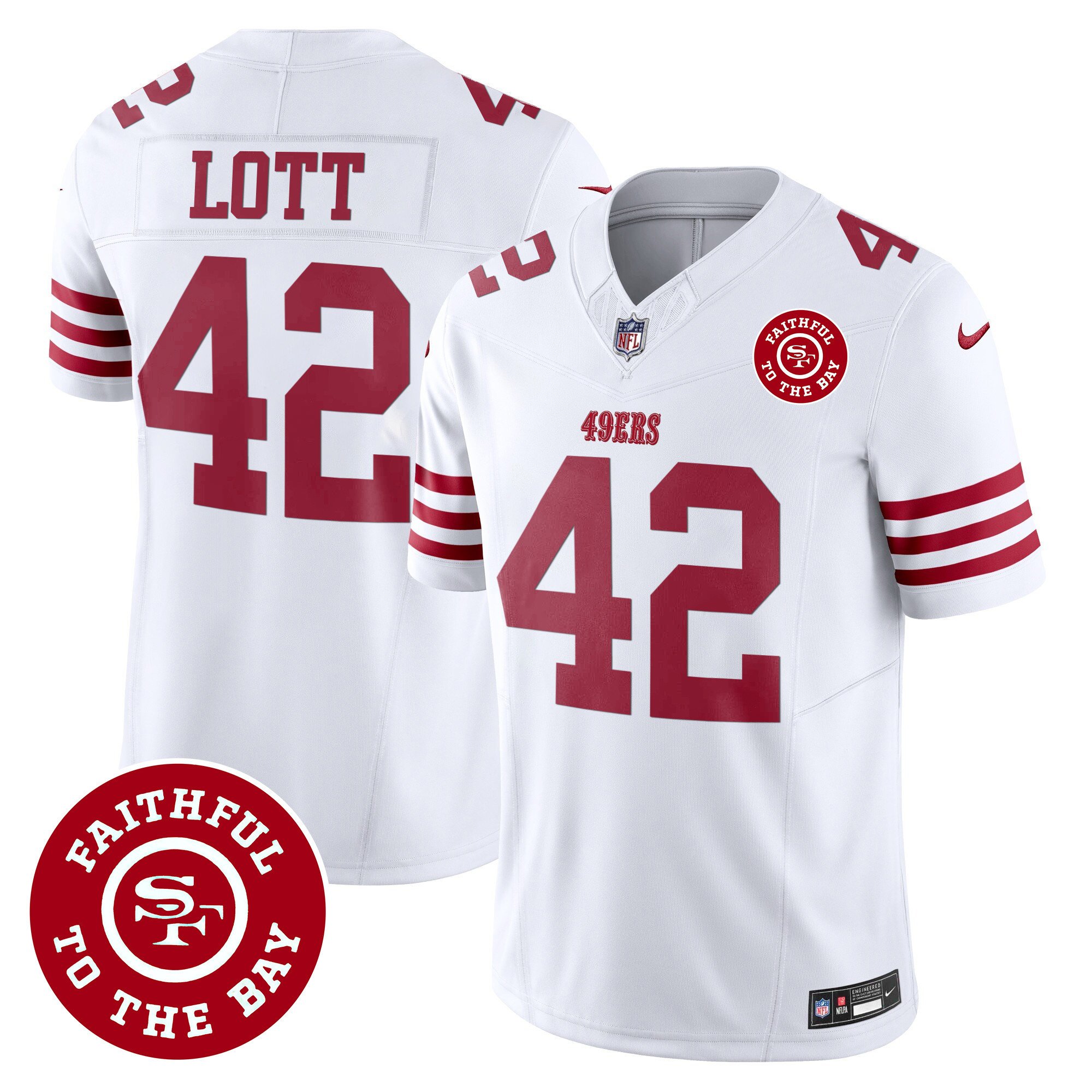 Men's Ronnie Lott San Francisco 49ers Faithful To The Bay Patch Vapor White Jersey - All Stitched