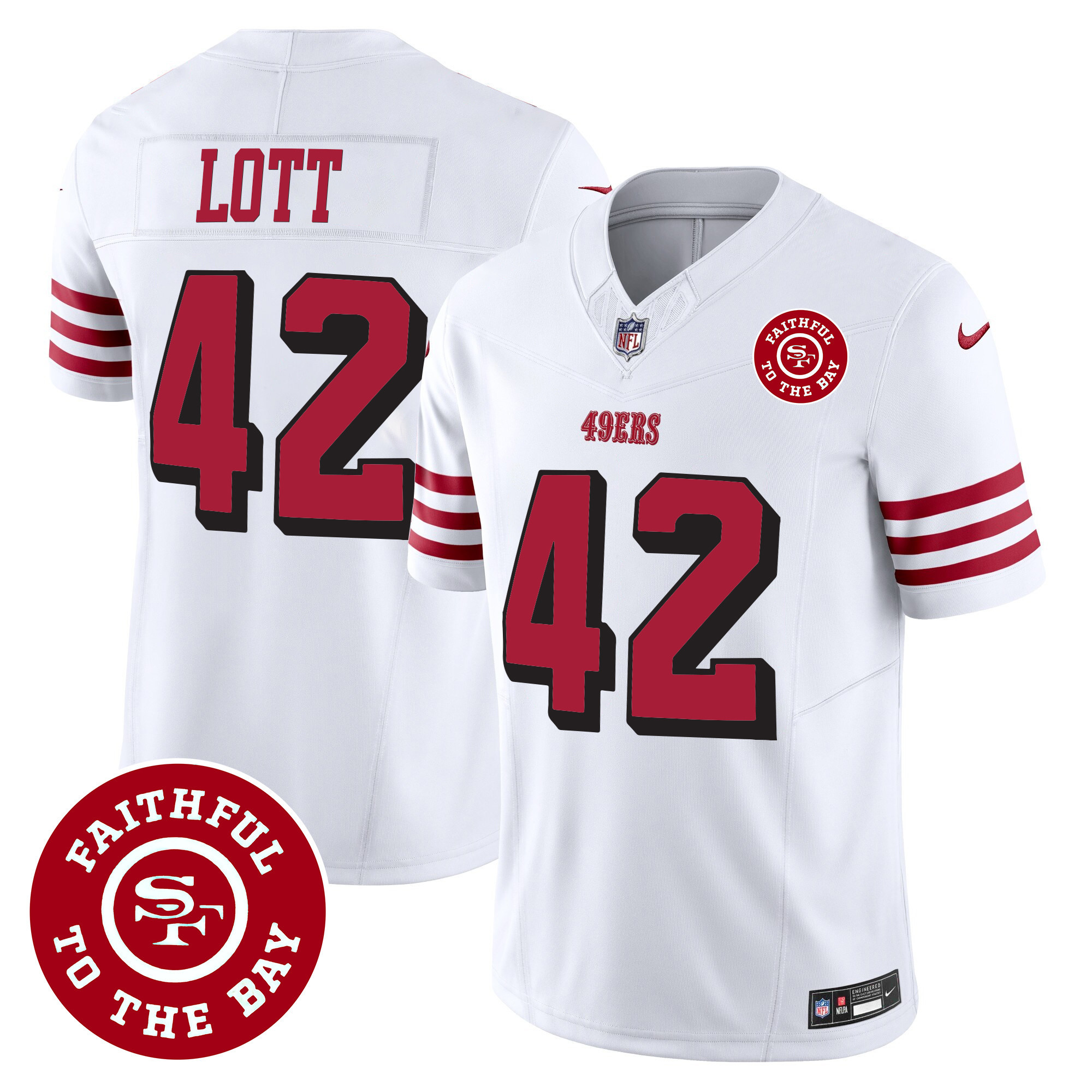 Men's Ronnie Lott San Francisco 49ers Faithful To The Bay Patch Vapor White Jersey V2 - All Stitched