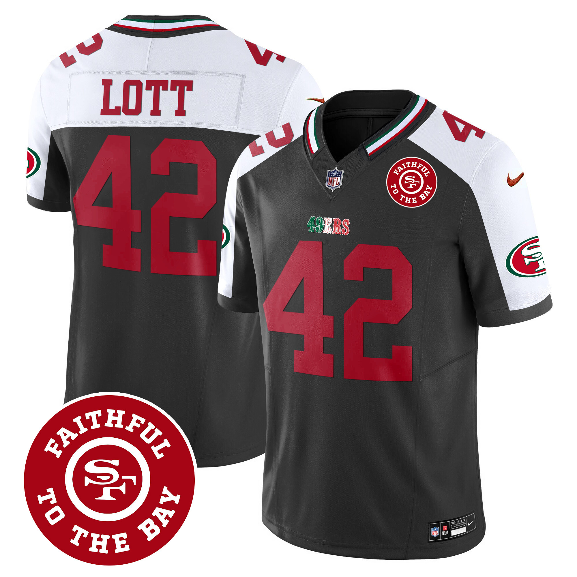 Men's Ronnie Lott San Francisco 49ers Mexico Faithful To The Bay Patch Vapor Black Alternate Jersey - All Stitched