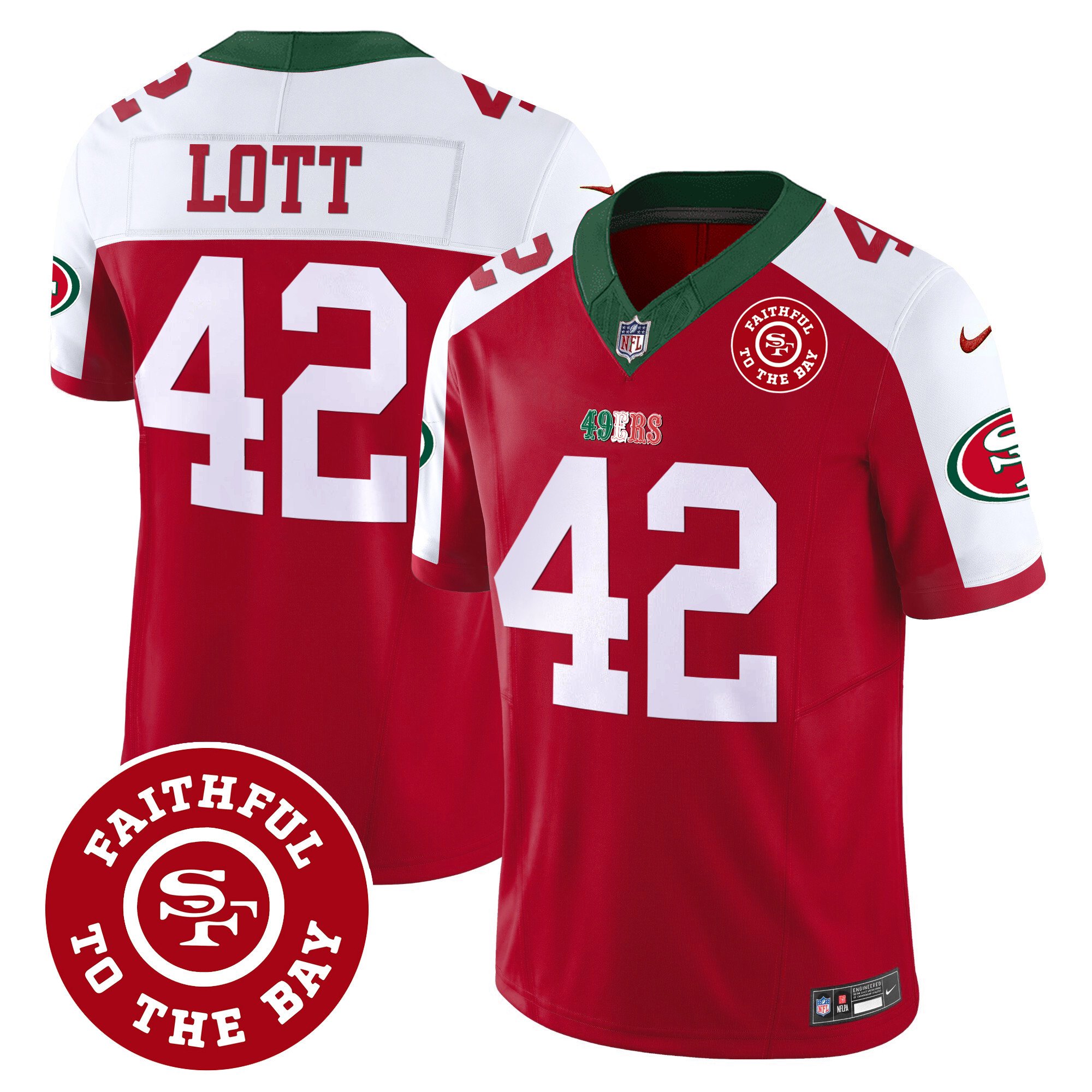 Men's Ronnie Lott San Francisco 49ers Mexico Faithful To The Bay Patch Vapor Red Alternate Jersey - All Stitched
