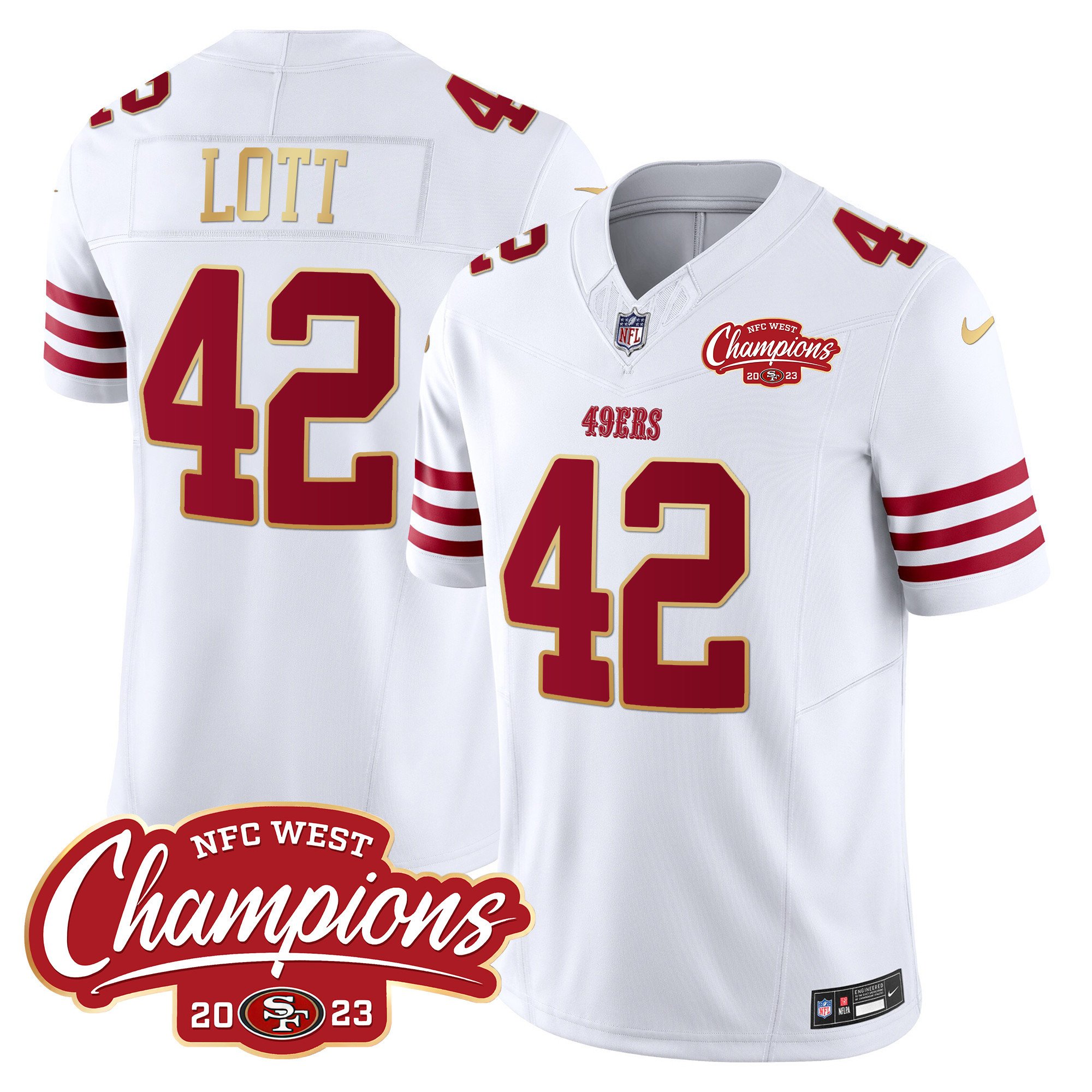 Men's Ronnie Lott San Francisco 49ers NFC West Champions Gold Trim Vapor White Jersey - All Stitched