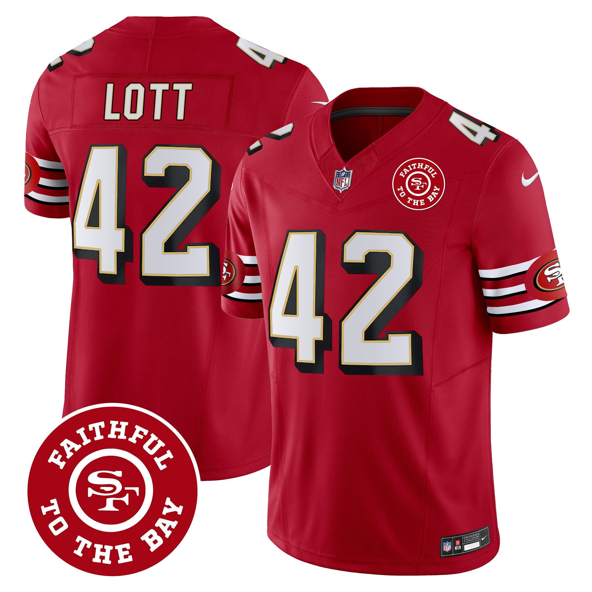 Men's Ronnie Lott San Francisco 49ers Throwback Faithful To The Bay Patch Vapor Limited Red Jersey - All Stitched