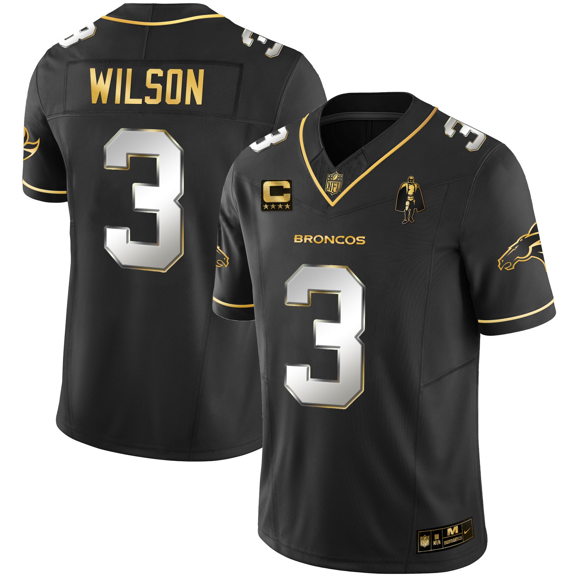 Men's Russell Wilson Denver Broncos Gold Vapor Limited Black Limitted Jersey - All Stitched