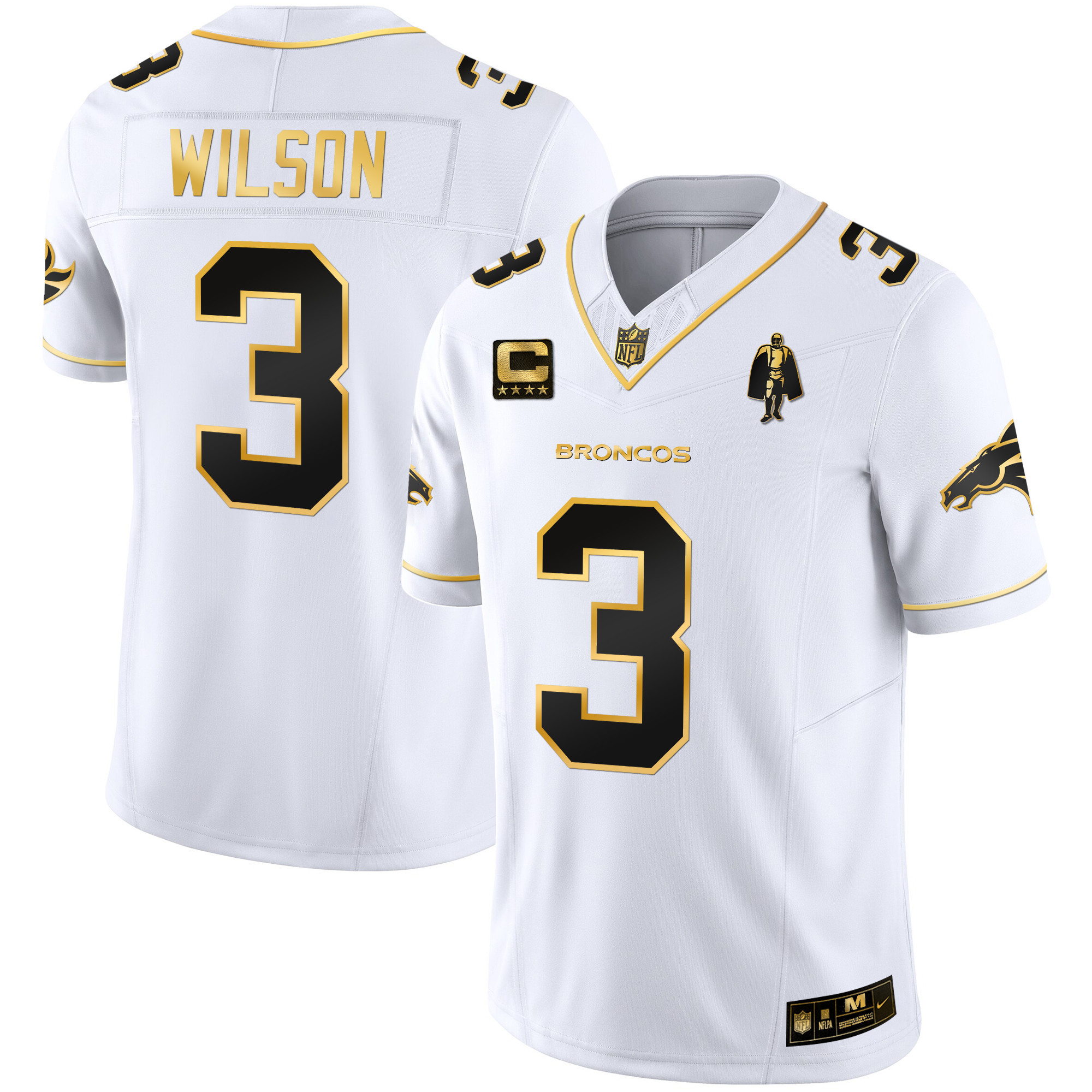 Men's Russell Wilson Denver Broncos Gold Vapor Limited White Gold Jersey - All Stitched