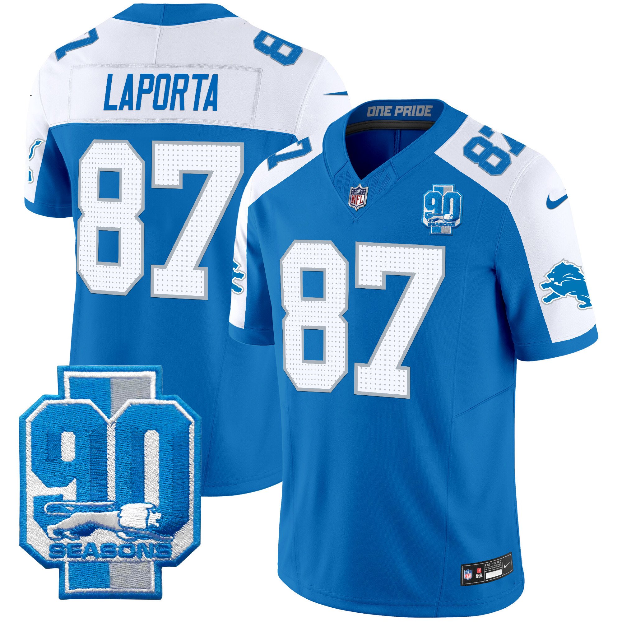 Men's Sam Laporta Detroit Lions 90th Year Patch Vapor Limited Blue Alternate Jersey - All Stitched