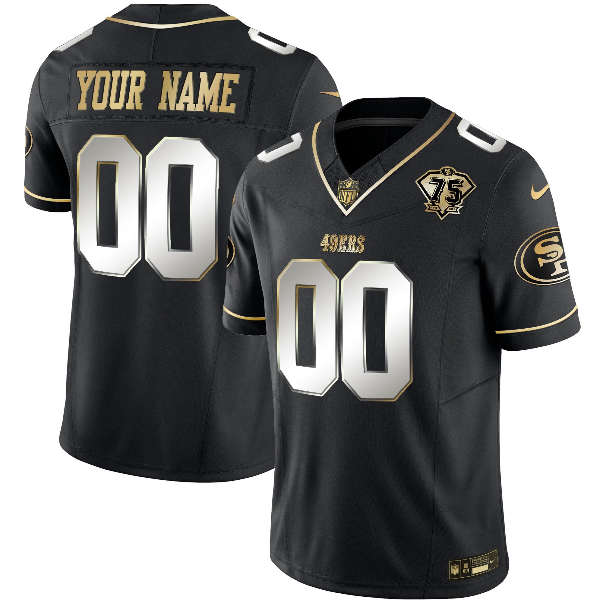 Men's San Francisco 49ers 2023 Vapor Gold Limited Custom Black Limited Jersey - All Stitched