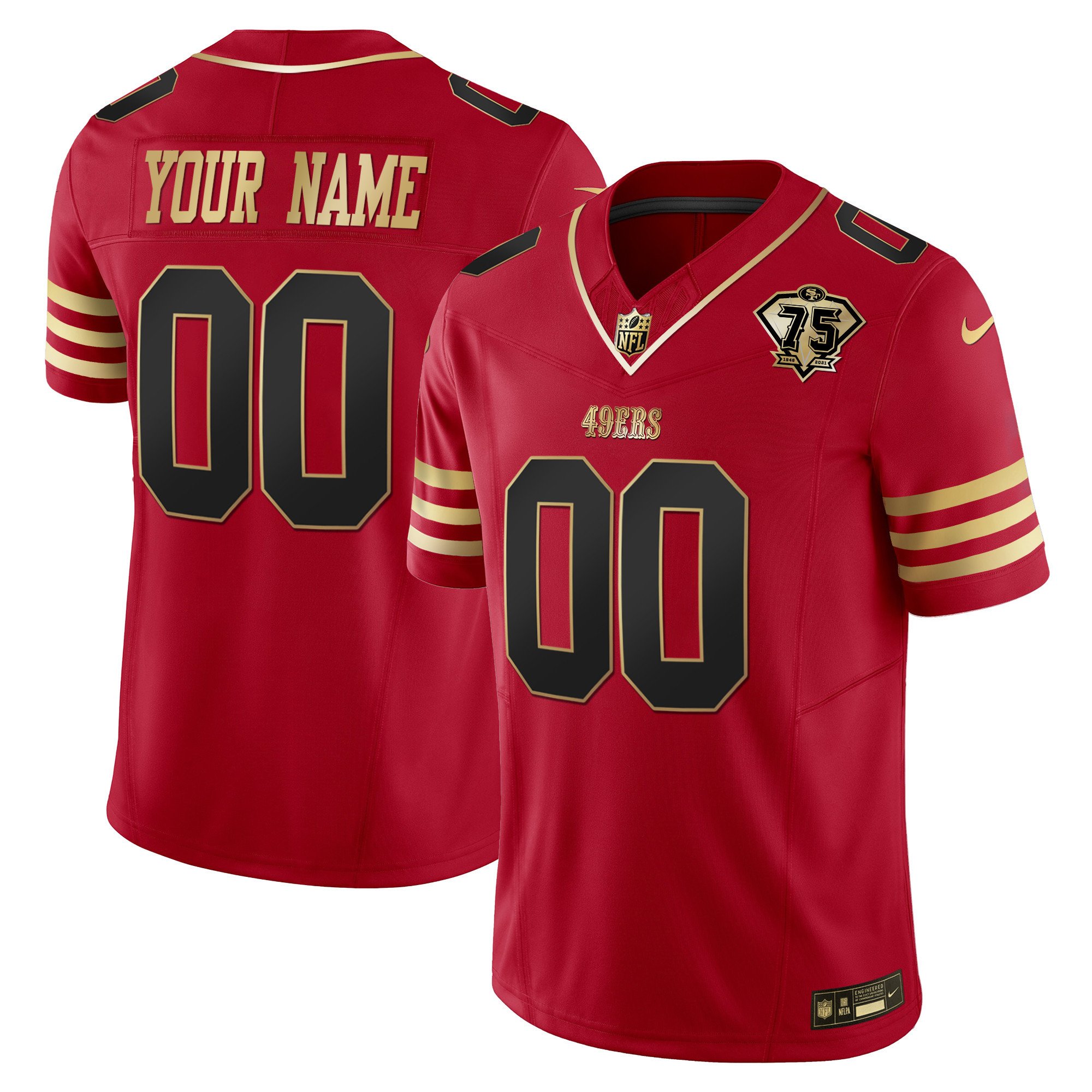 Men's San Francisco 49ers 2023 Vapor Gold Limited Custom Black Scarlet Jersey - All Stitched
