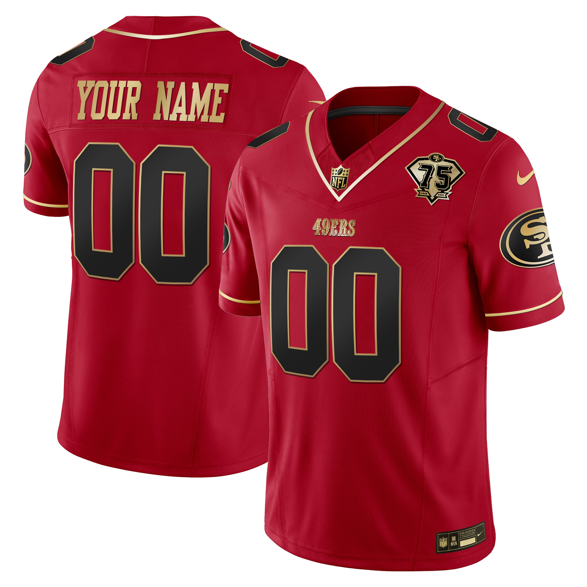 Men's San Francisco 49ers 2023 Vapor Gold Limited Custom Scarlet Limited Jersey - All Stitched