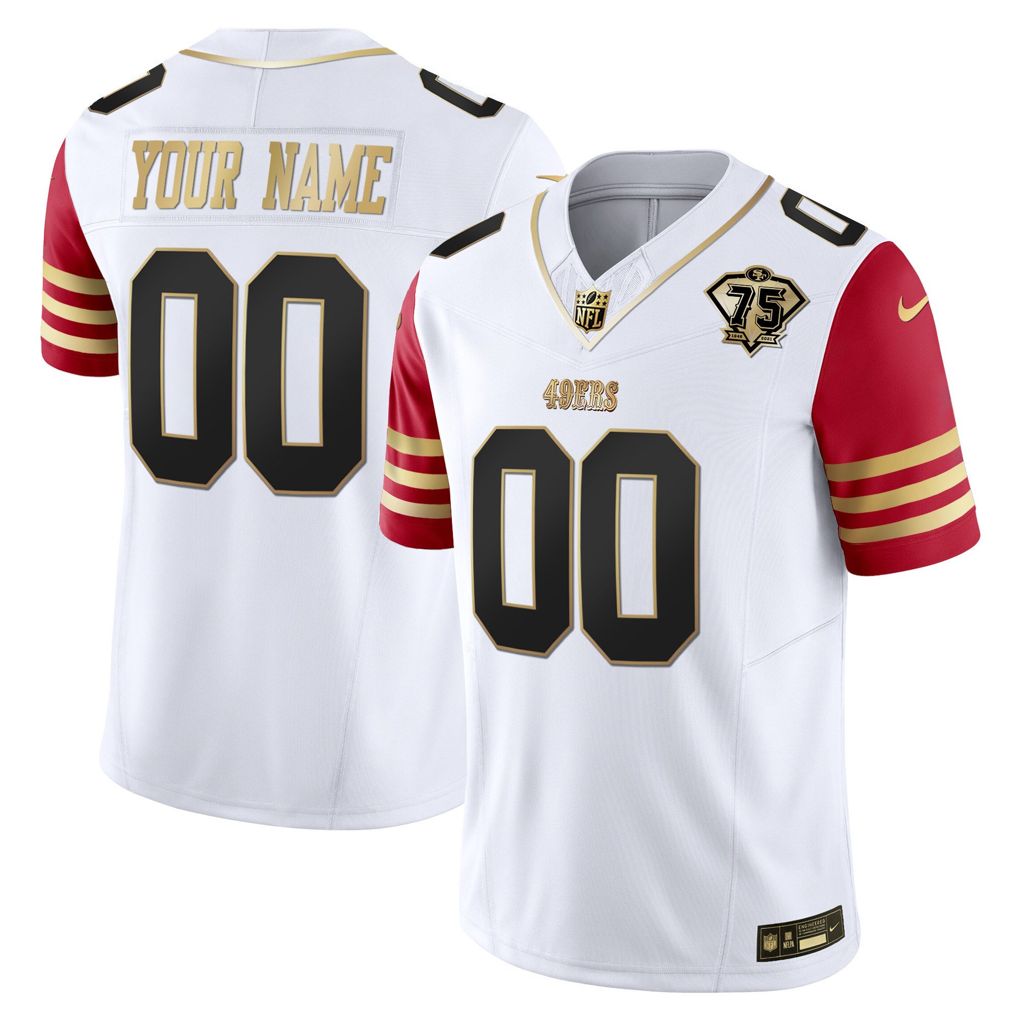 Men's San Francisco 49ers 2023 Vapor Gold Limited Custom Scarlet Sleeves Jersey - All Stitched