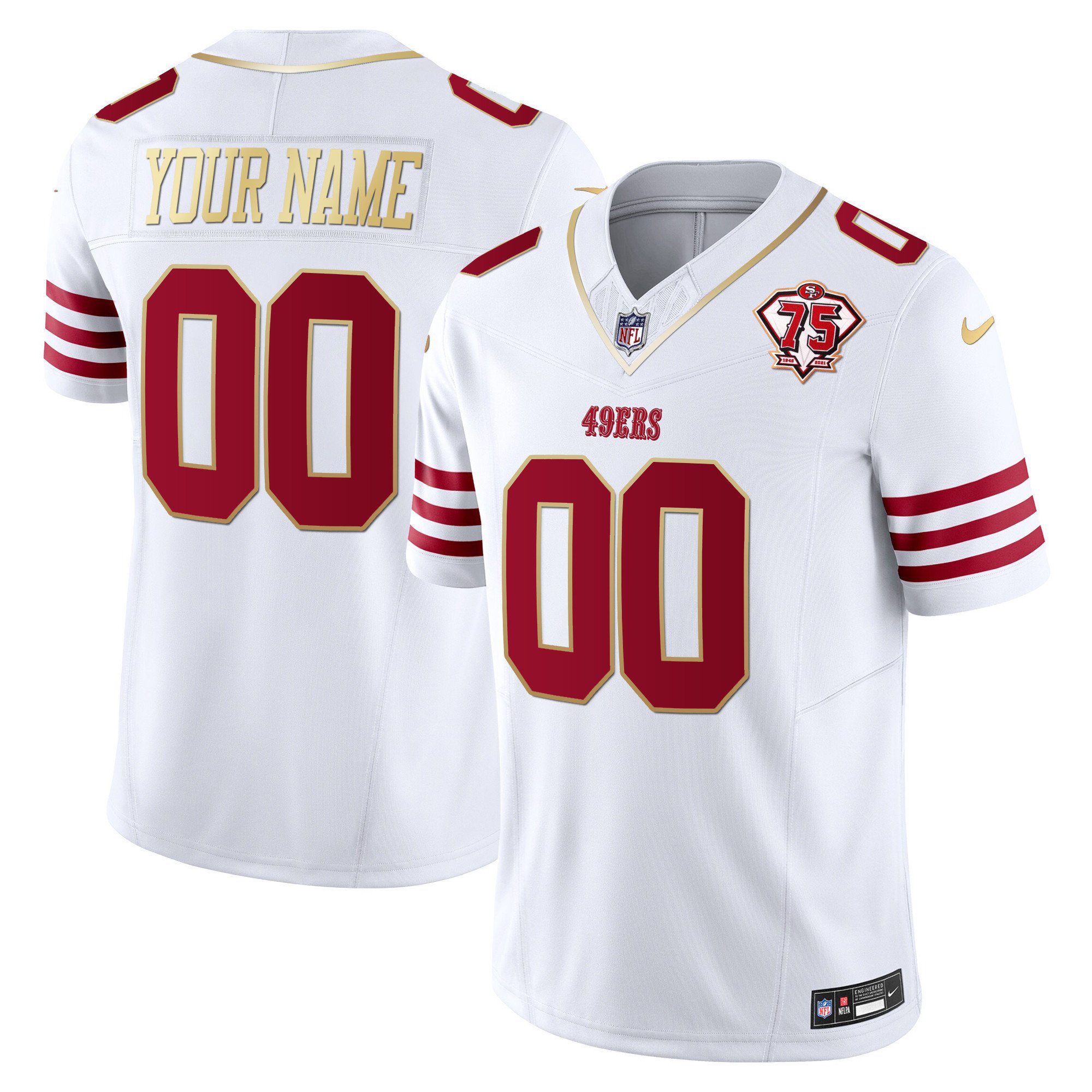 Men's San Francisco 49ers 2023 Vapor Gold Trim Limited Custom White Gold Jersey - All Stitched