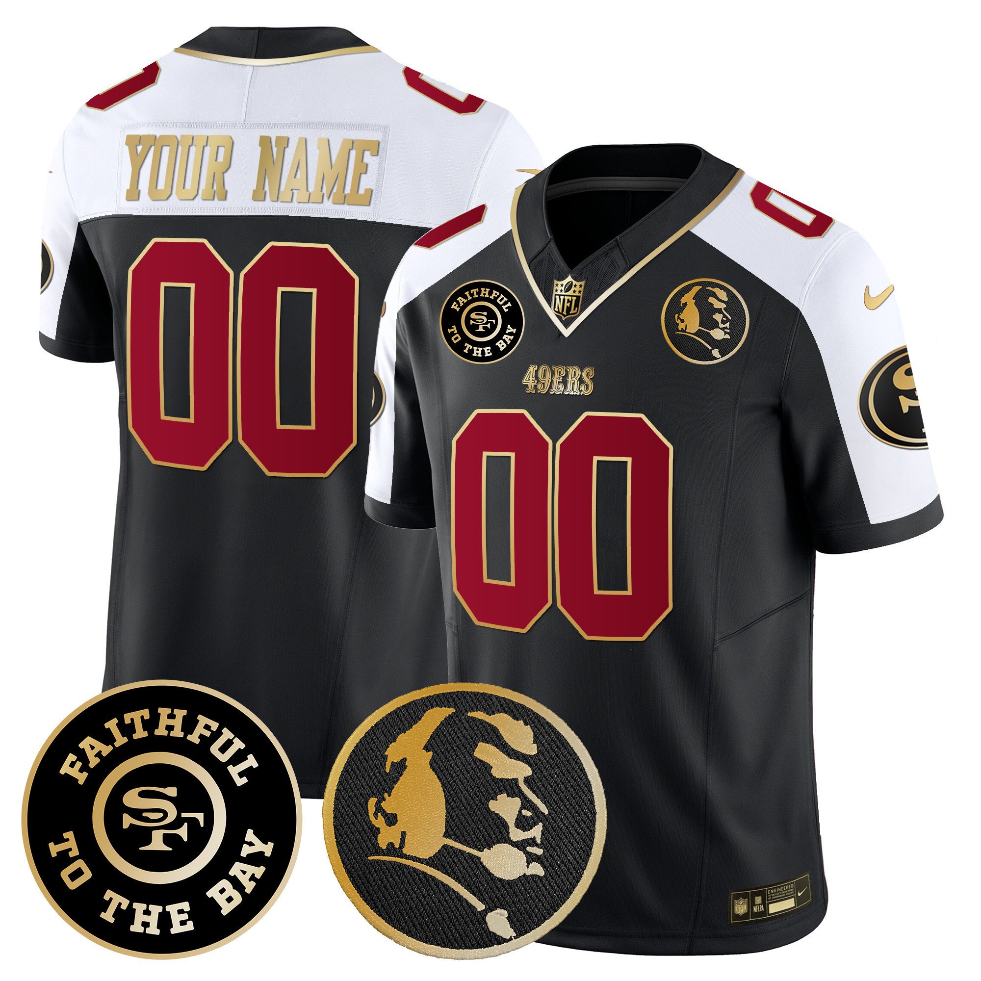 Men's San Francisco 49ers Faithful & John Madden Patch Vapor Custom Black Alternate Jersey - All Stitched