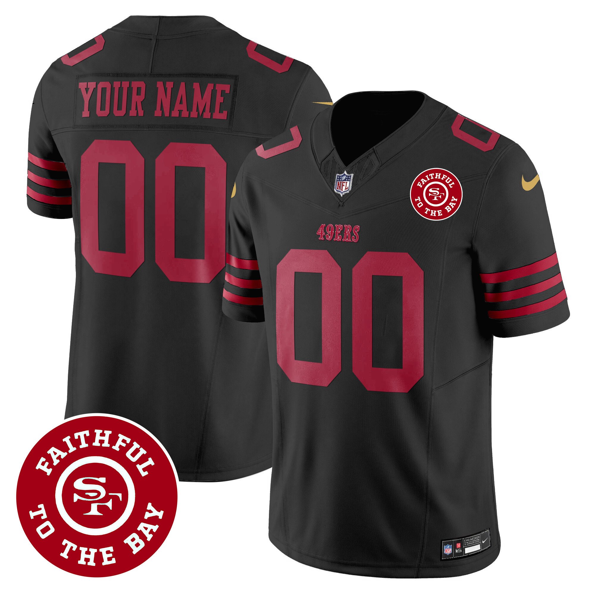 Men's San Francisco 49ers Faithful To The Bay Patch Vapor Custom Black Jersey - All Stitched
