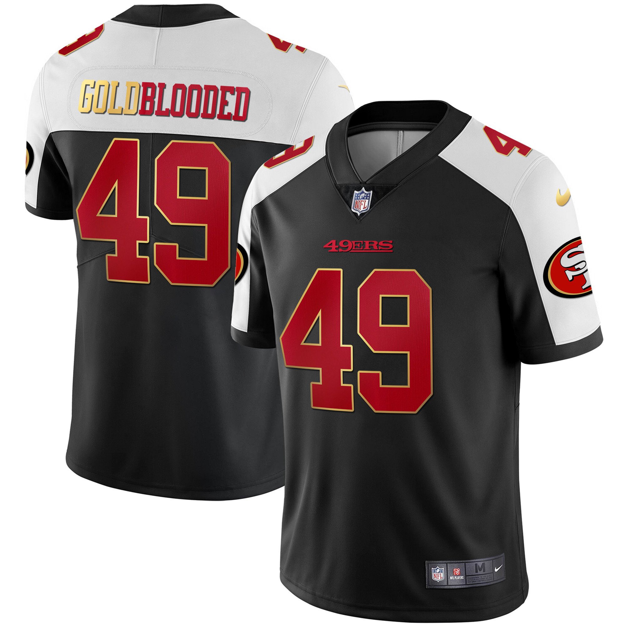 Men's San Francisco 49ers Gold Blooded Alternate Black Jersey - All Stitched