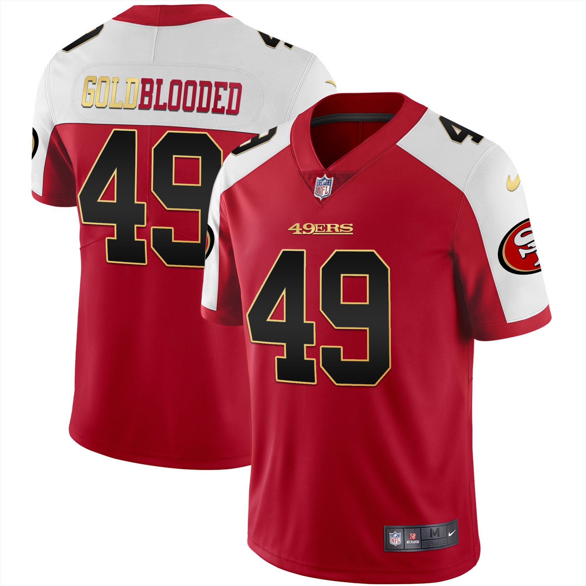 Men's San Francisco 49ers Gold Blooded Alternate Red Jersey - All Stitched